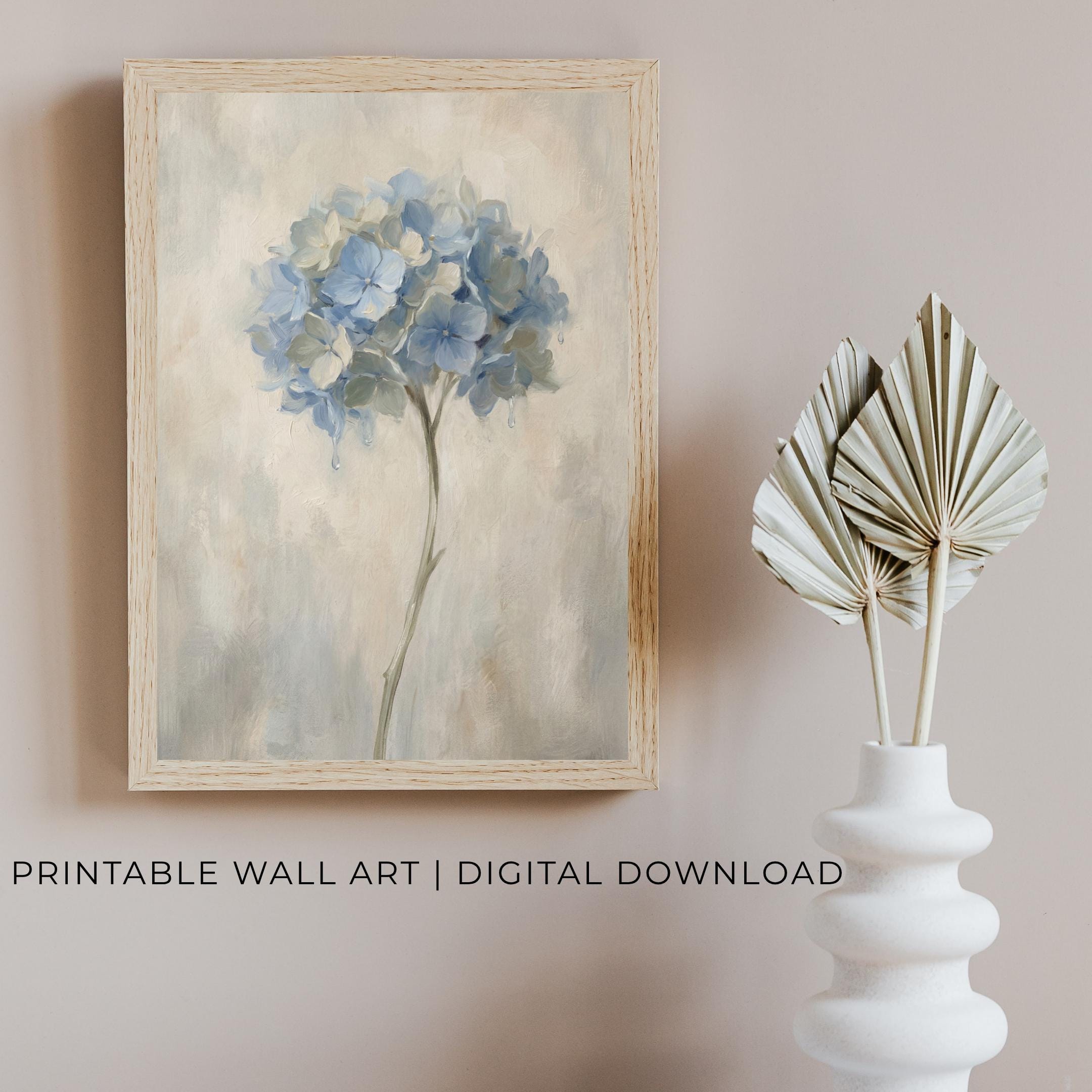 Soft Painting Blue Hydrangea Wall Art | Neutral Floral Print  (Digital Download) — image 5