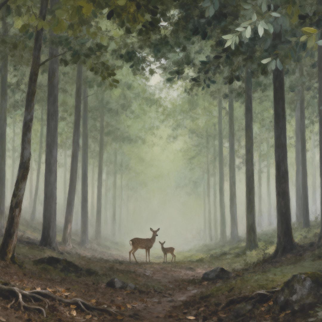 Deer Misty Forest Wall Art Printable | Calm Woodland Nature Art ...