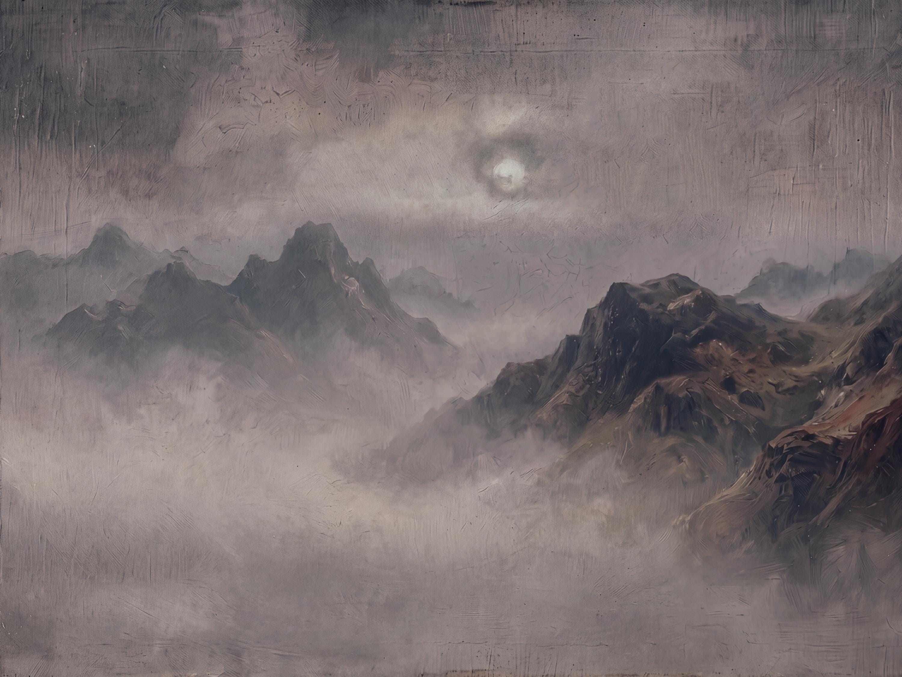 Moody Mountain Wall Art, Vintage Misty Landscape, Dark Academia Decor, Rustic Alpine Digital Download — image 2