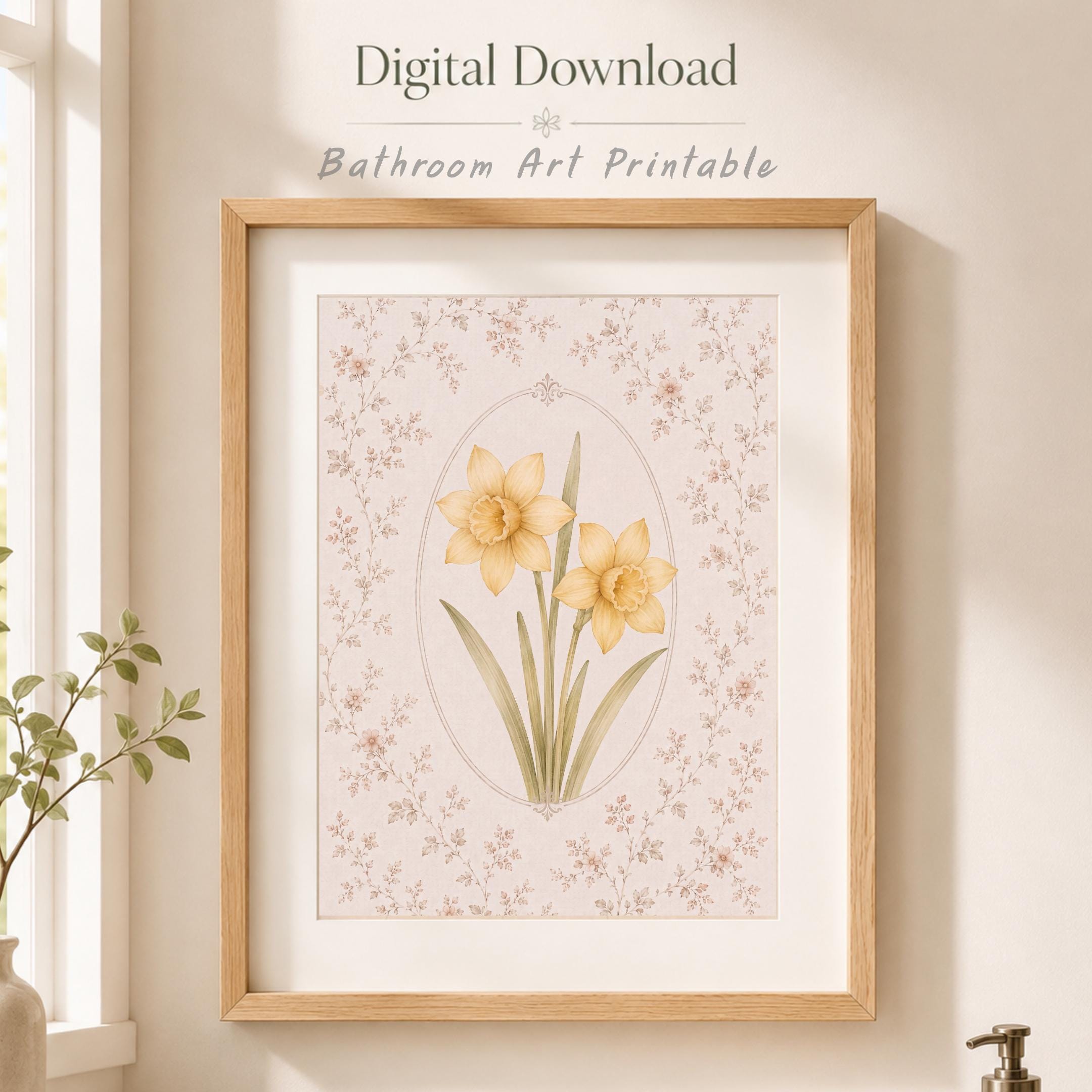 March Birth Month Flower Print | Daffodil Printable Wall Art | Vintage Botanical Gift Digital Download — image 2