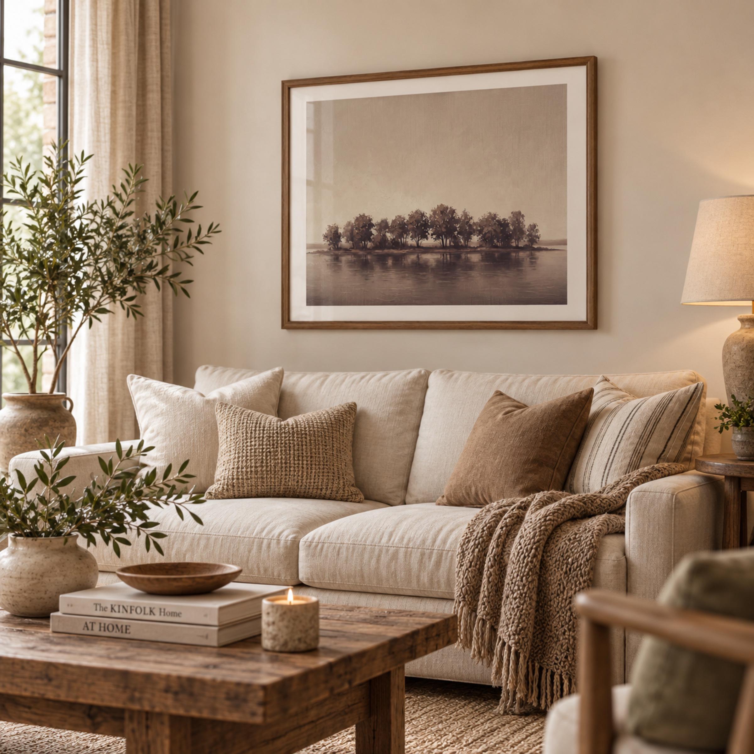 Minimalist Lake Tree Printable Wall Art, Neutral Landscape, Rustic Decor Digital Download — image 3