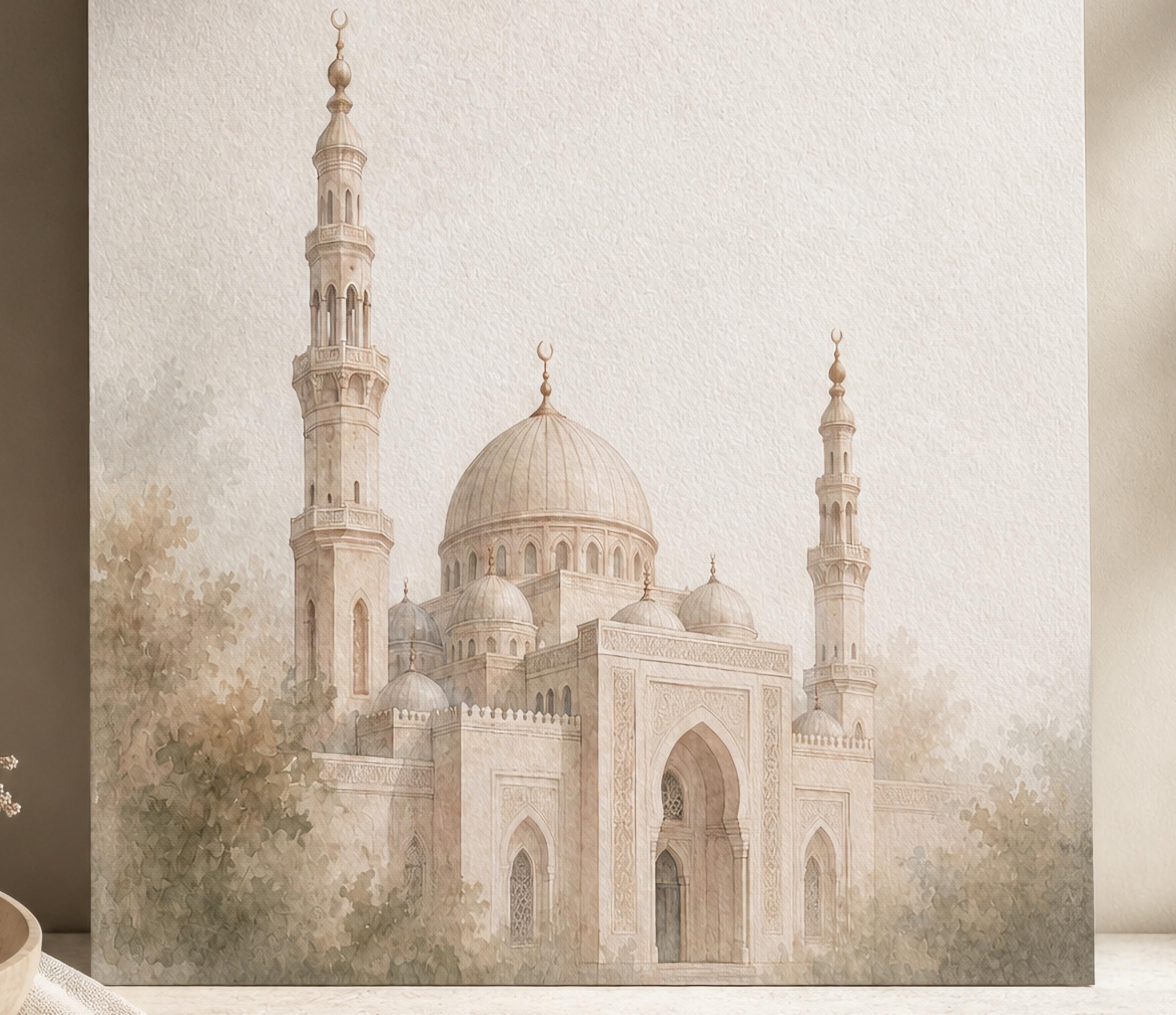 Beige Mosque among Gentle Foliage — image 2
