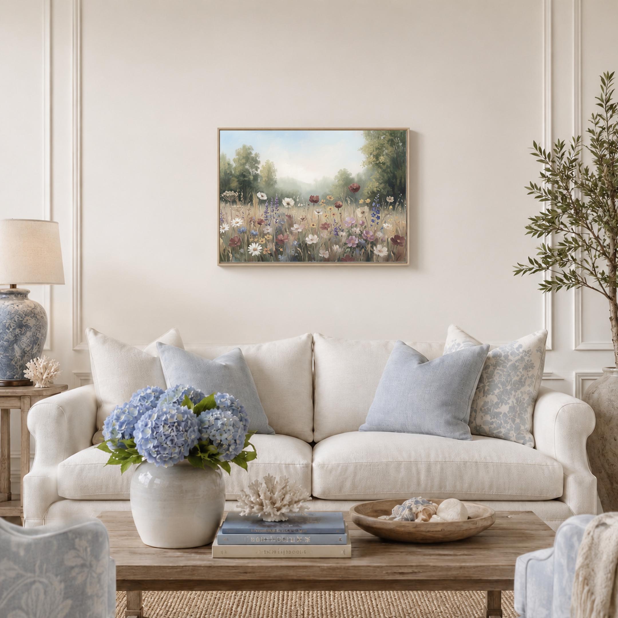 Summer Wildflower Meadow Wall Art, Floral Landscape Print, Neutral Floral Decor (Digital Download) — image 3