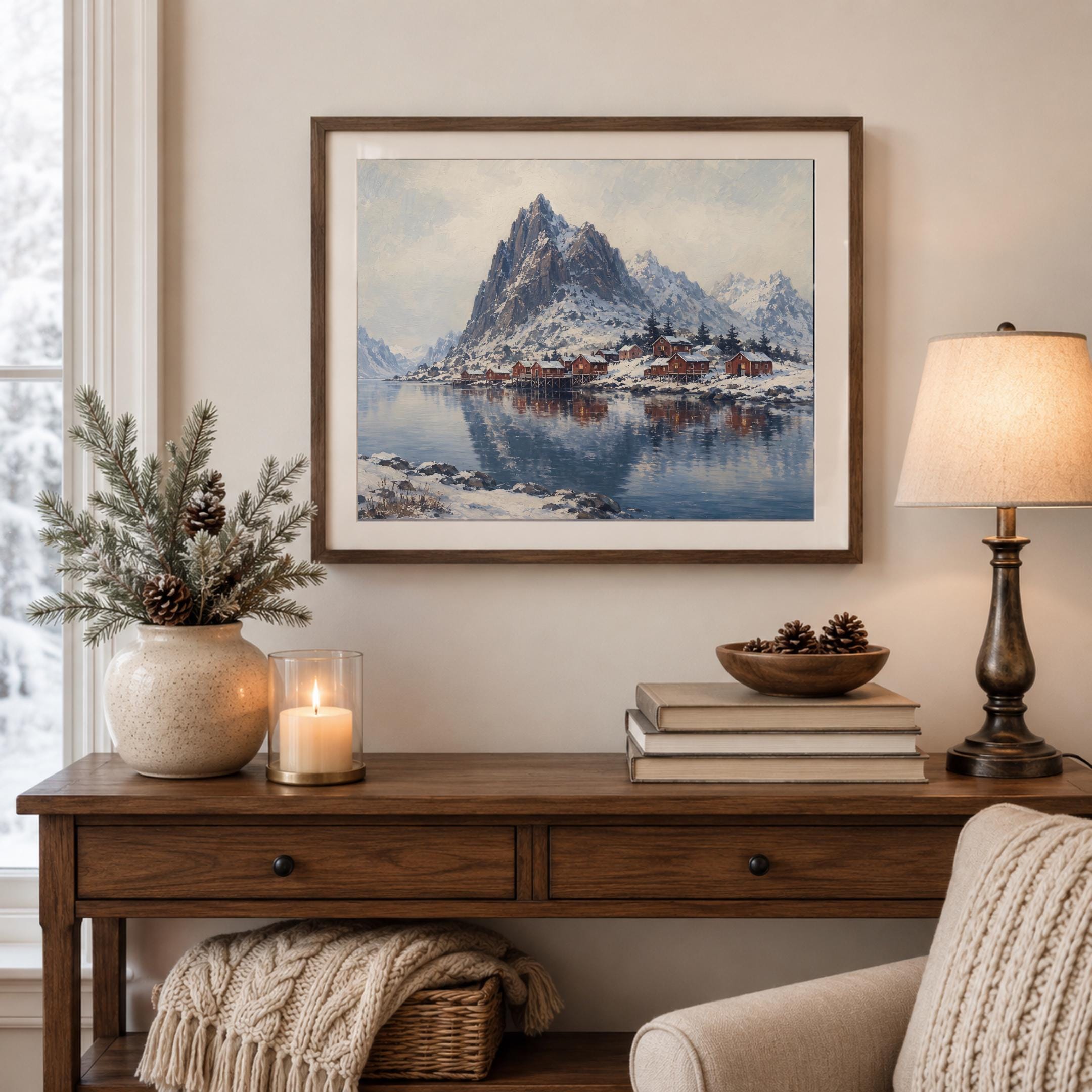 Red Cabins beneath Lofoten Winter Peaks — image 4