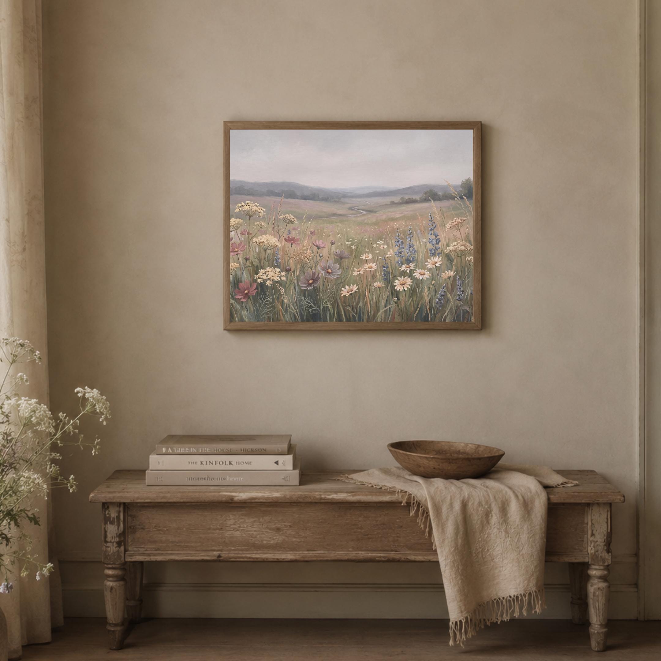 Neutral Floral Landscape Print, Vintage Wildflower Meadow Wall Art, Cottage Nature Decor (Digital Download) — image 6
