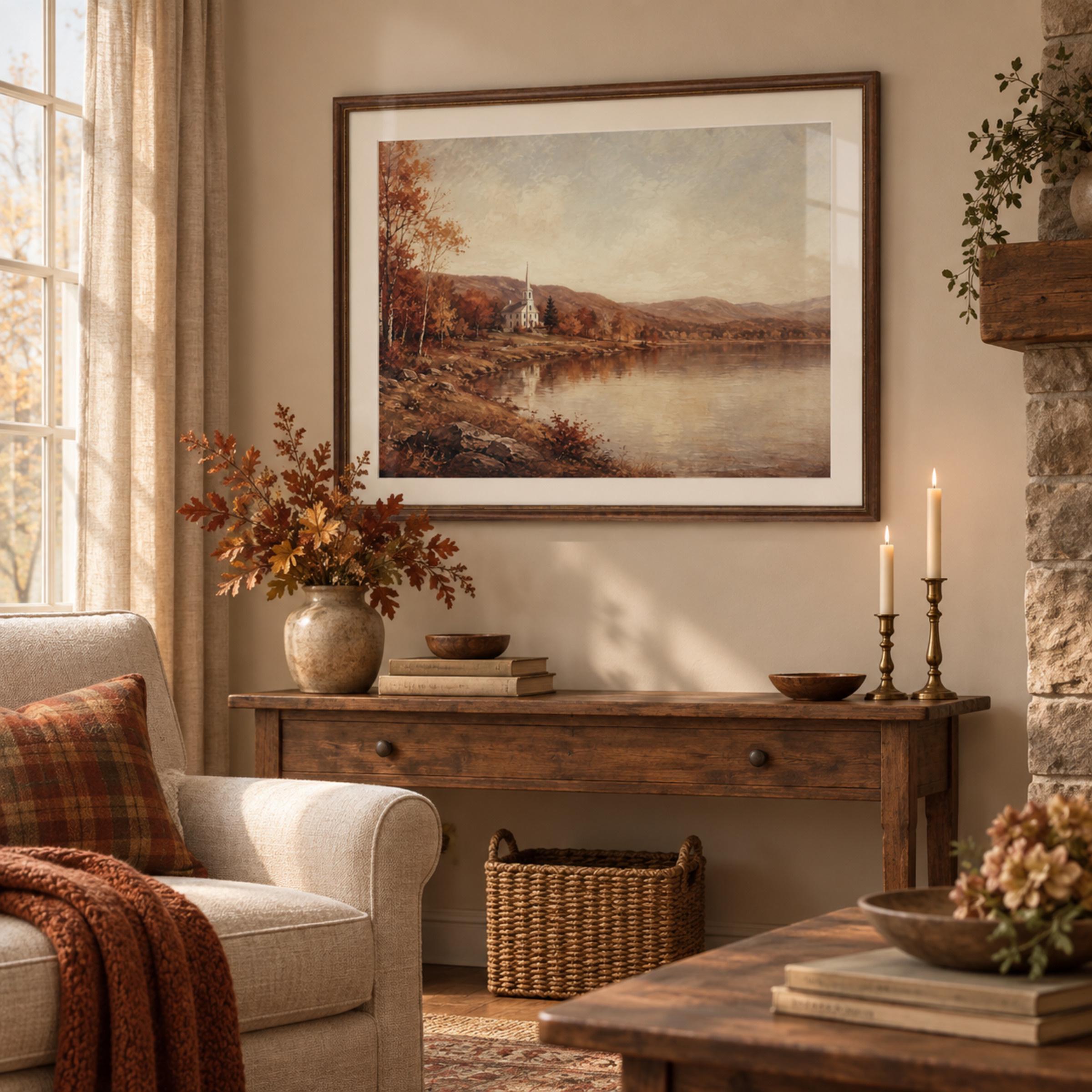 Vintage Vermont Autumn Lake Printable Wall Art, Rustic Fall Home Decor, Digital Download — image 4