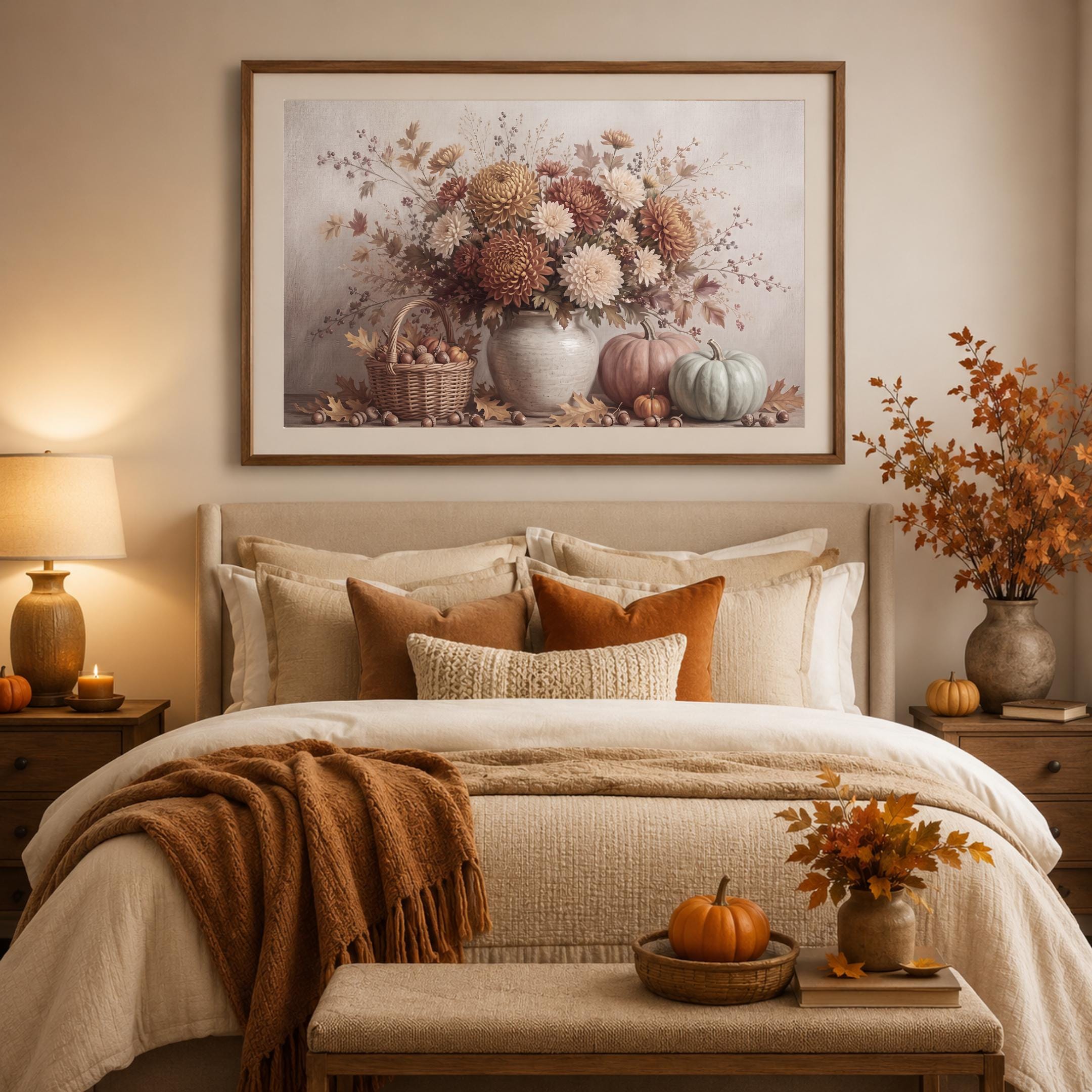 Chrysanthemum Pumpkin Still Life | Fall Floral Wall Art | Rustic Printable Digital Download Decor — image 6