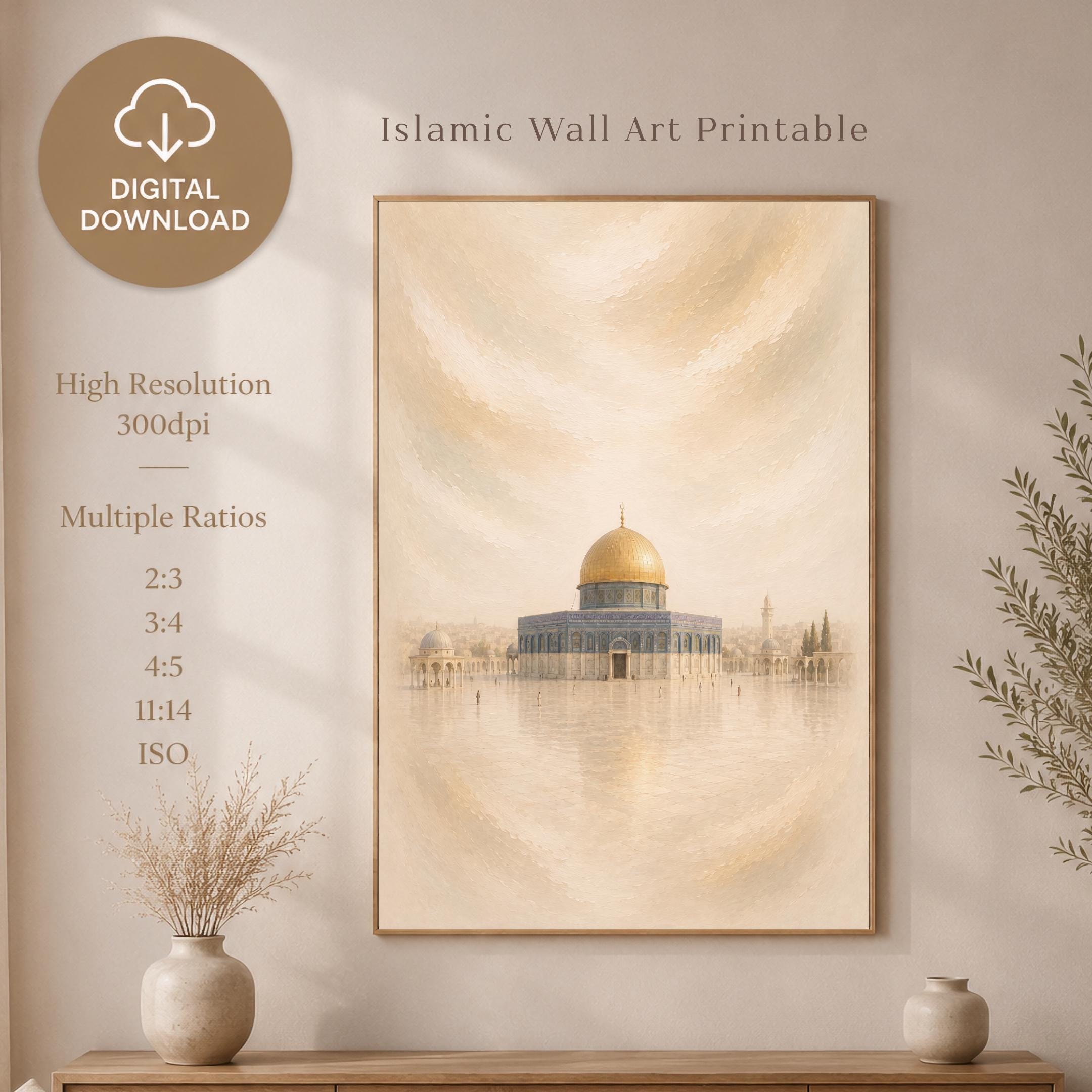 Golden Dome Jerusalem Inspired Islamic Wall Art, Neutral Mosque Print (Digital Download) — image 6