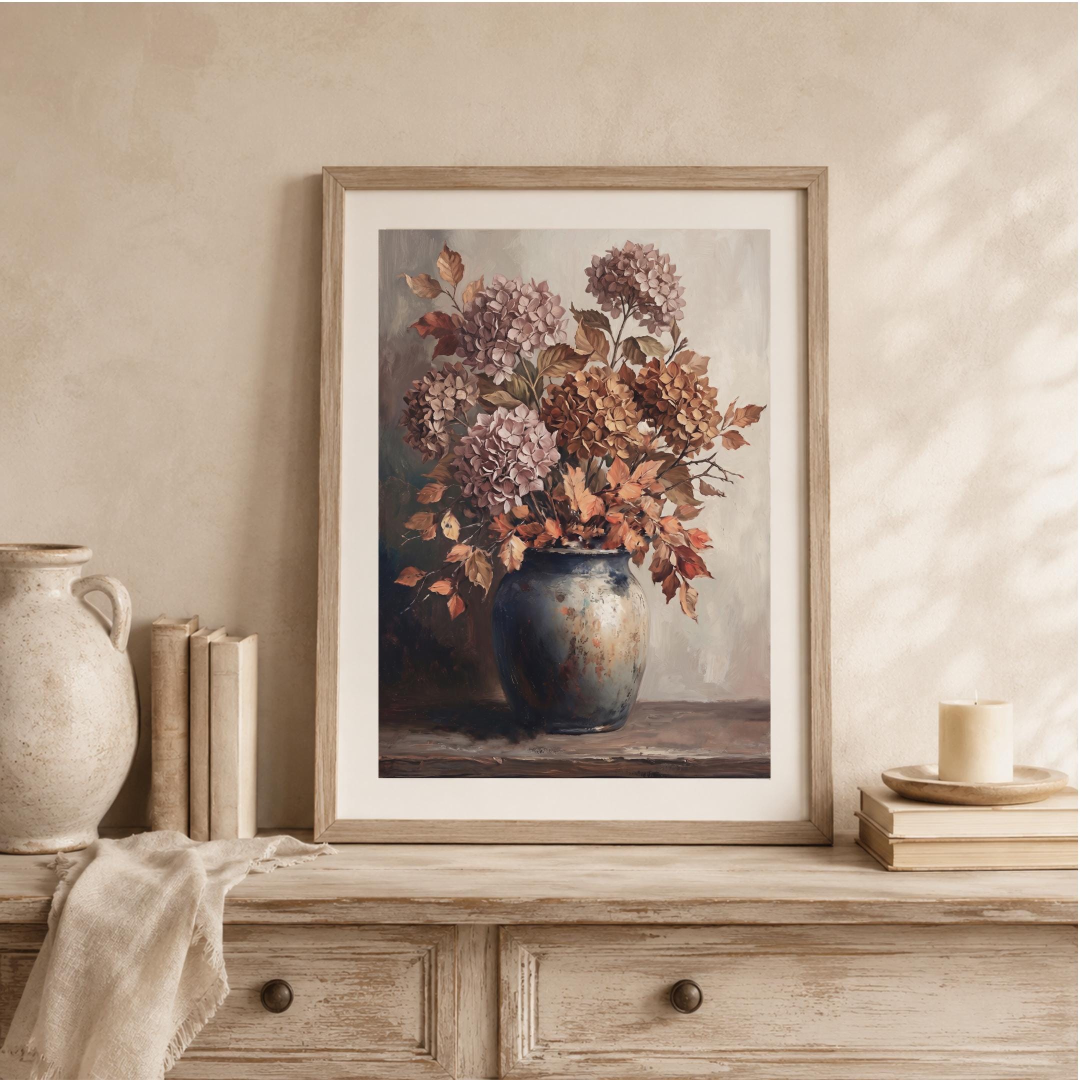 Hydrangea Fall Wall Art, Mauve Autumn Floral Vase, Moody Cottage Still Life (Digital Download) — image 8