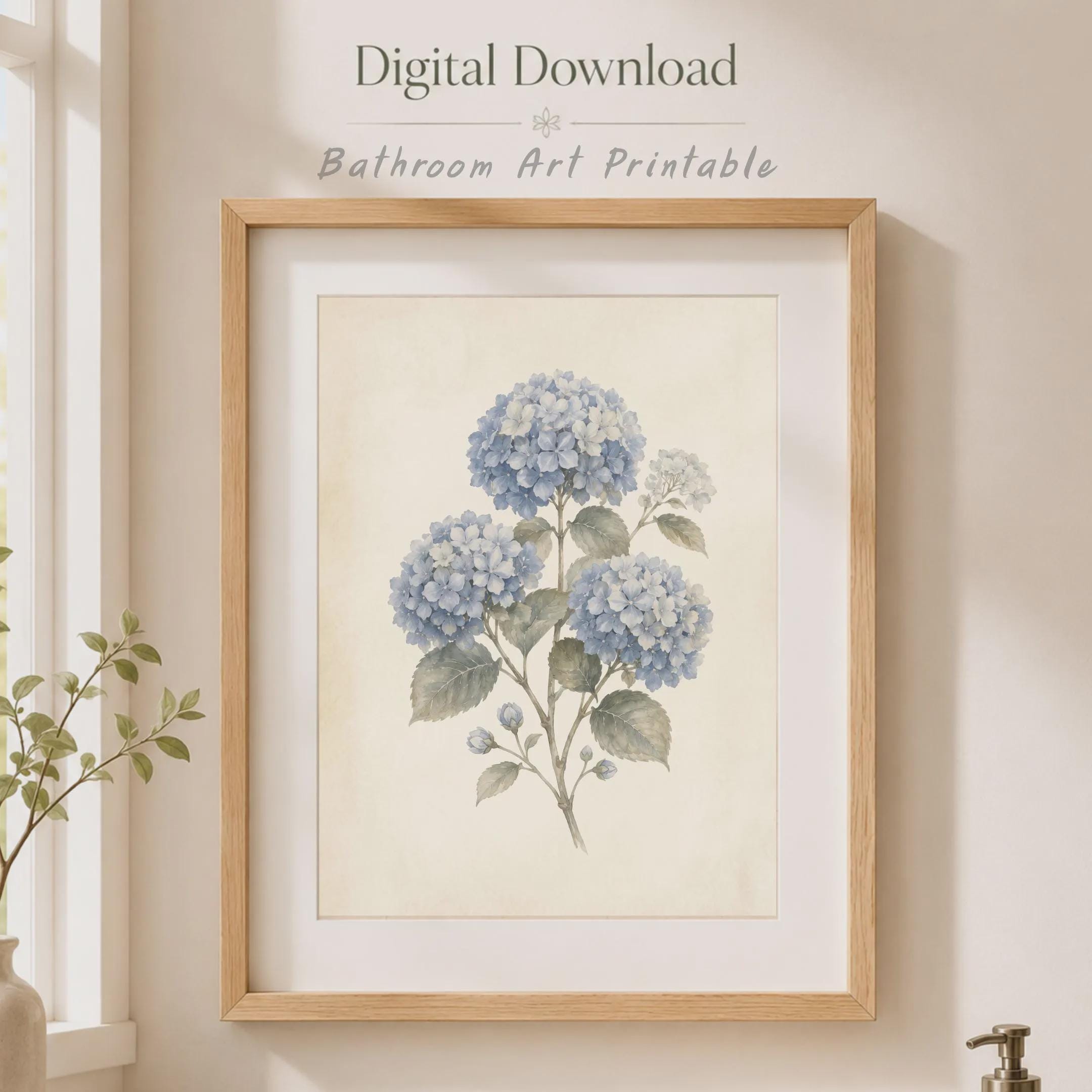 Gallery Wall Set of 3 Blue Hydrangea Art Prints, Coastal Cottage Decor (Digital Download) — image 6