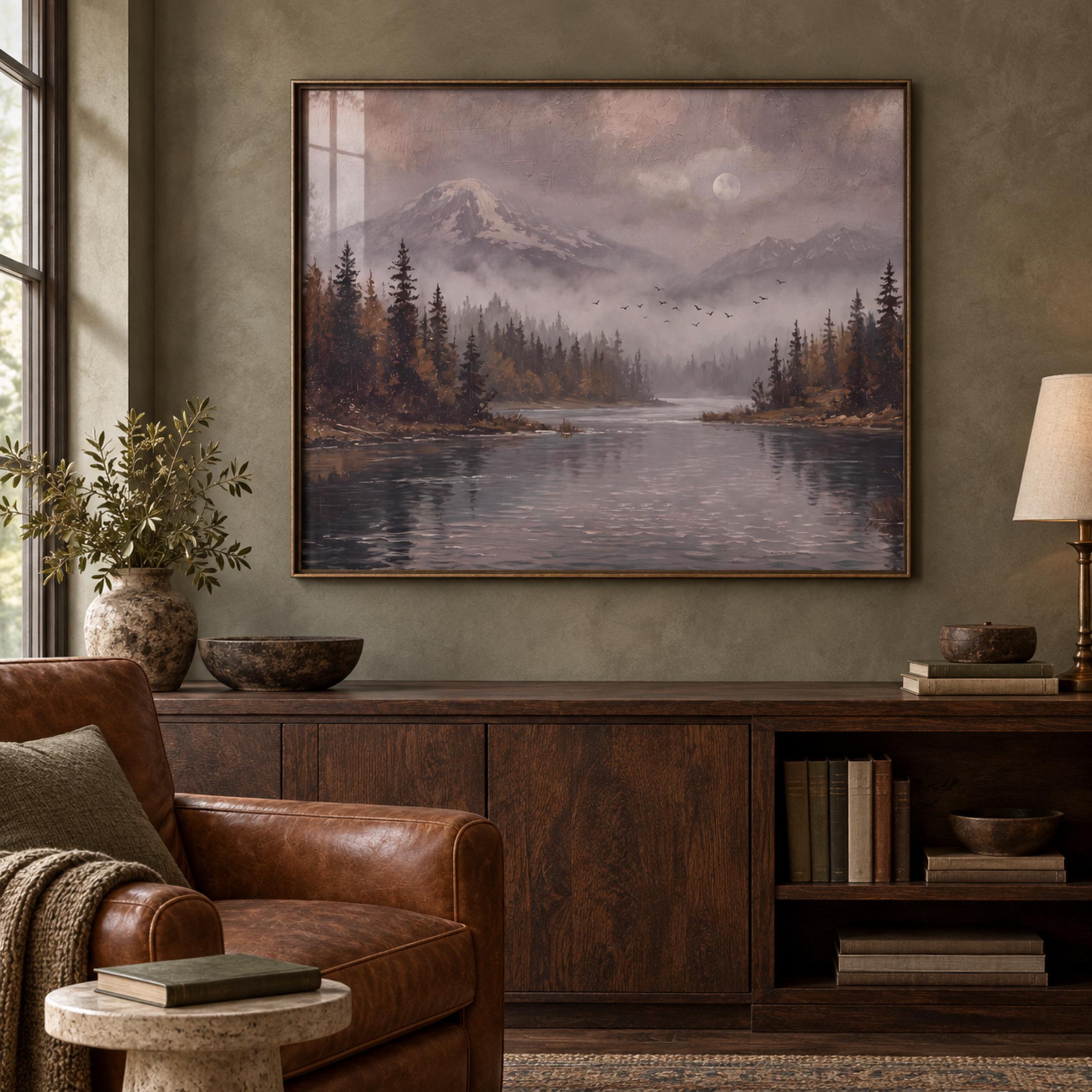 Moody Autumn River Printable Wall Art, Vintage Mountain Forest Landscape, Dark Academia Digital Download — image 5