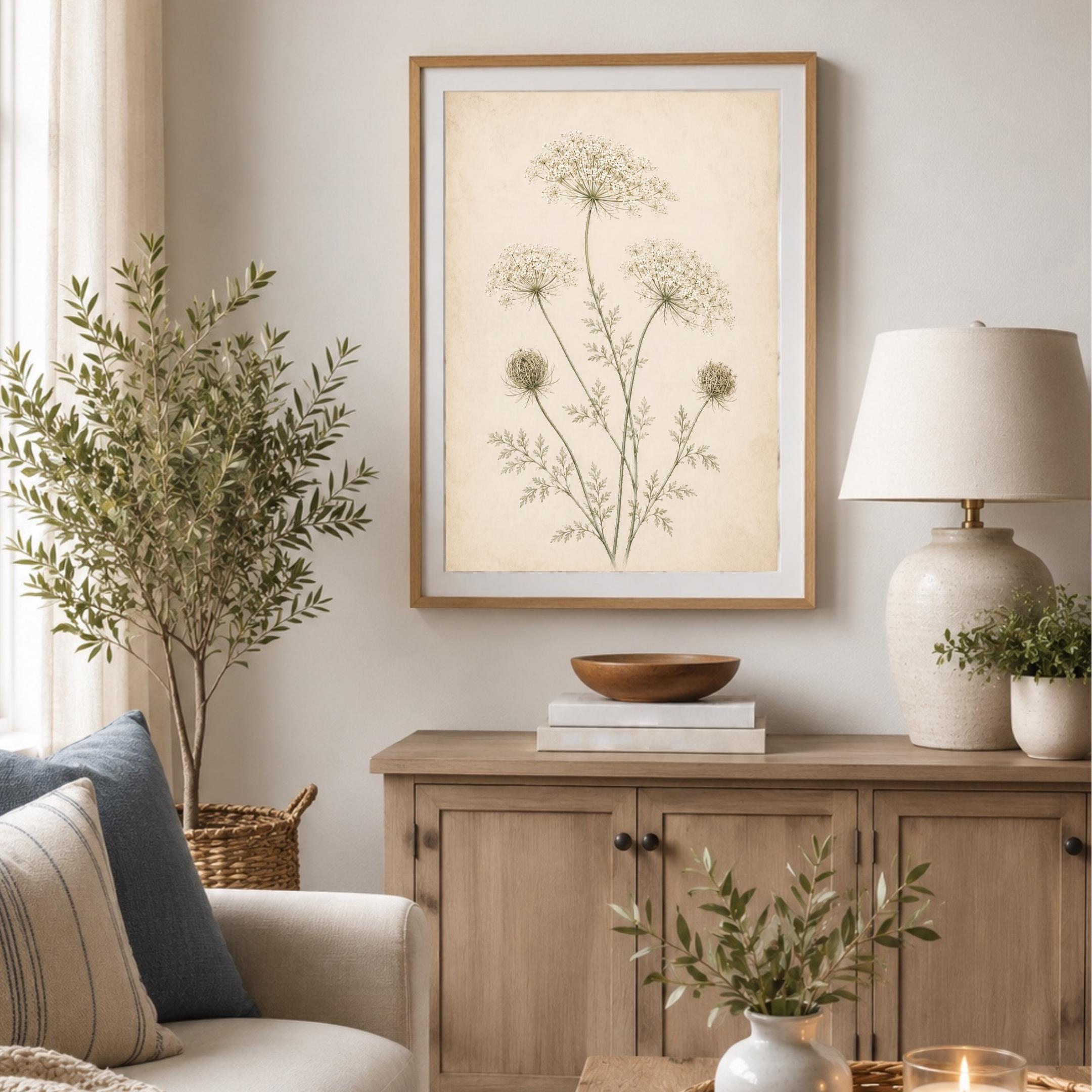 Queen Annes Lace Print, Vintage Botanical Prints, Neutral Floral Wall Art (Digital Download) — image 4