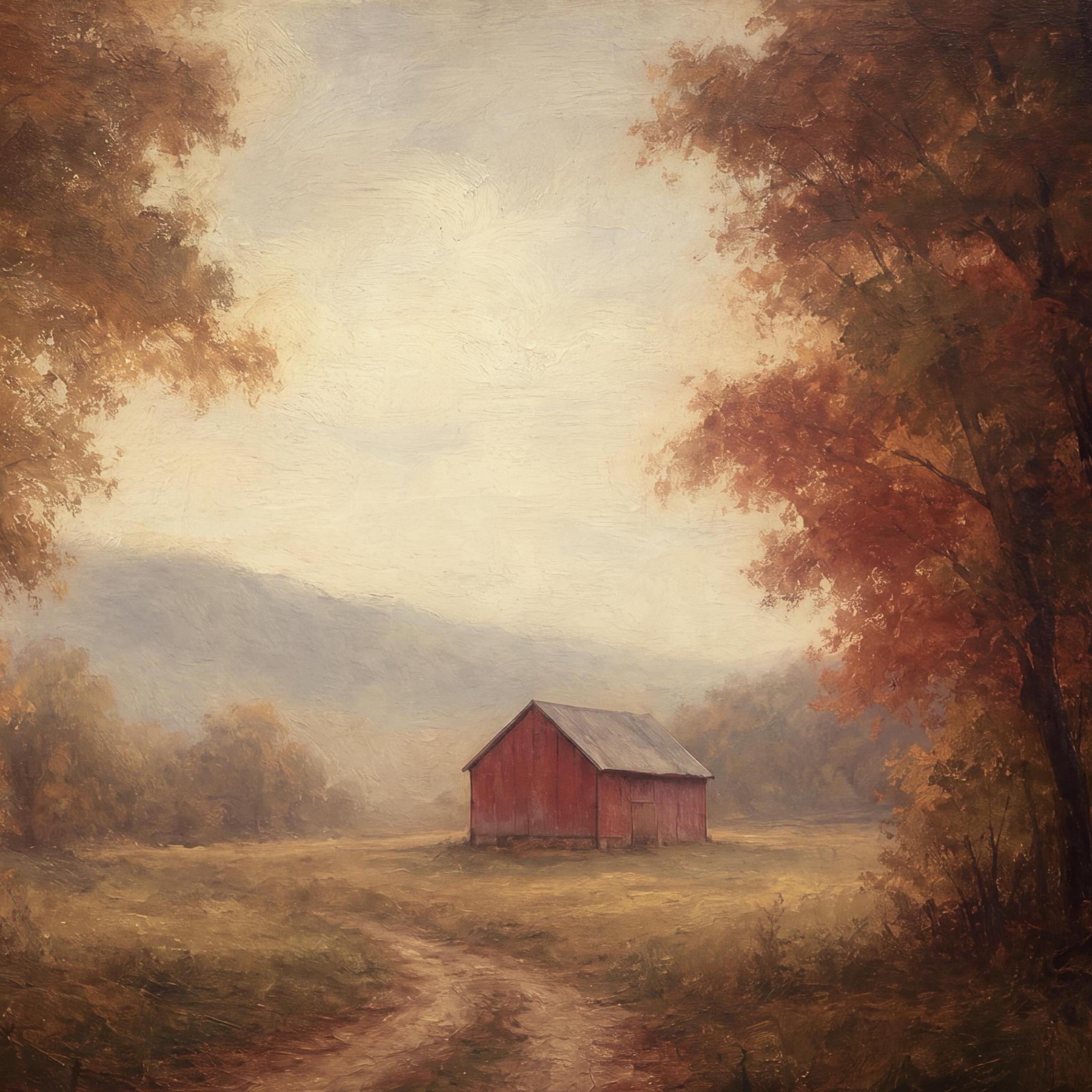 Moody Fall Barn Forest Landscape Wall Art | Vintage Autumn Print | Rustic Printable Digital Download — image 5