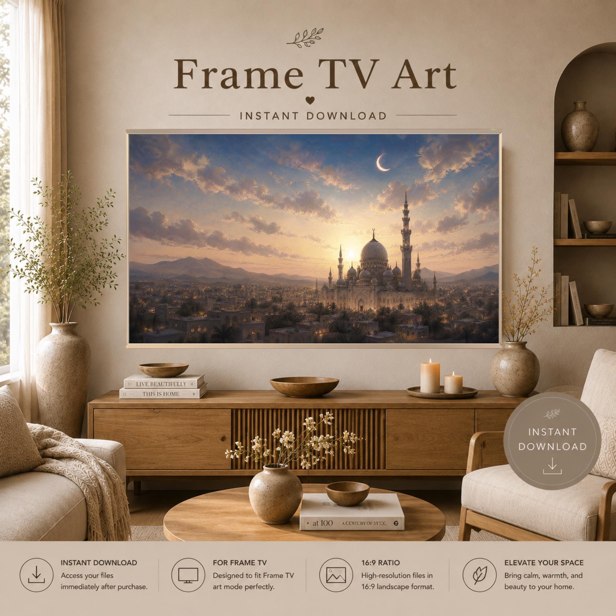 Islamic Mosque Frame TV Art, Crescent Moon Sunset for Samsung The Frame (Digital Download) — image 7