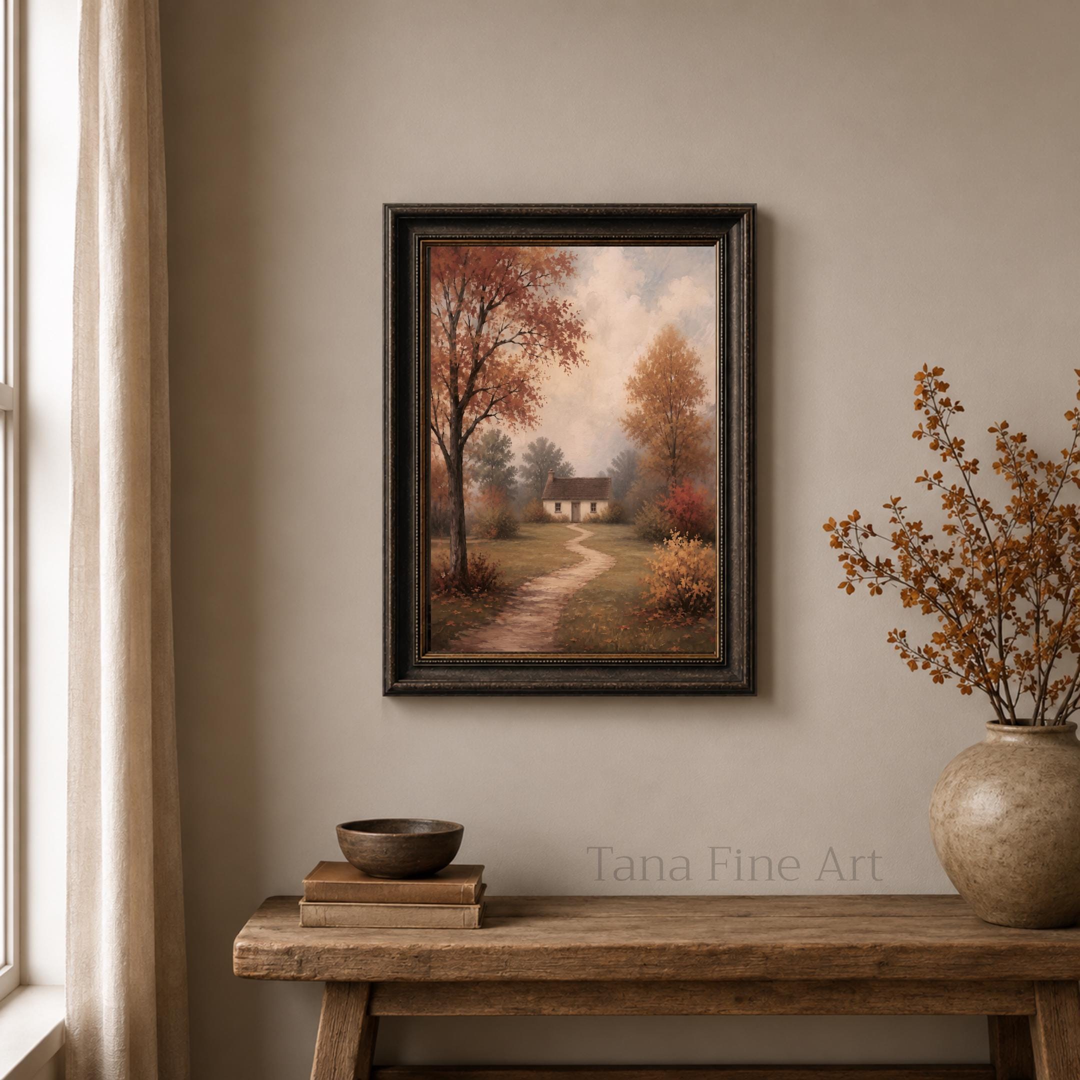 Autumn Cottage Wall Art | Fall Landscape Print | Vintage Farmhouse Digital Download — image 5