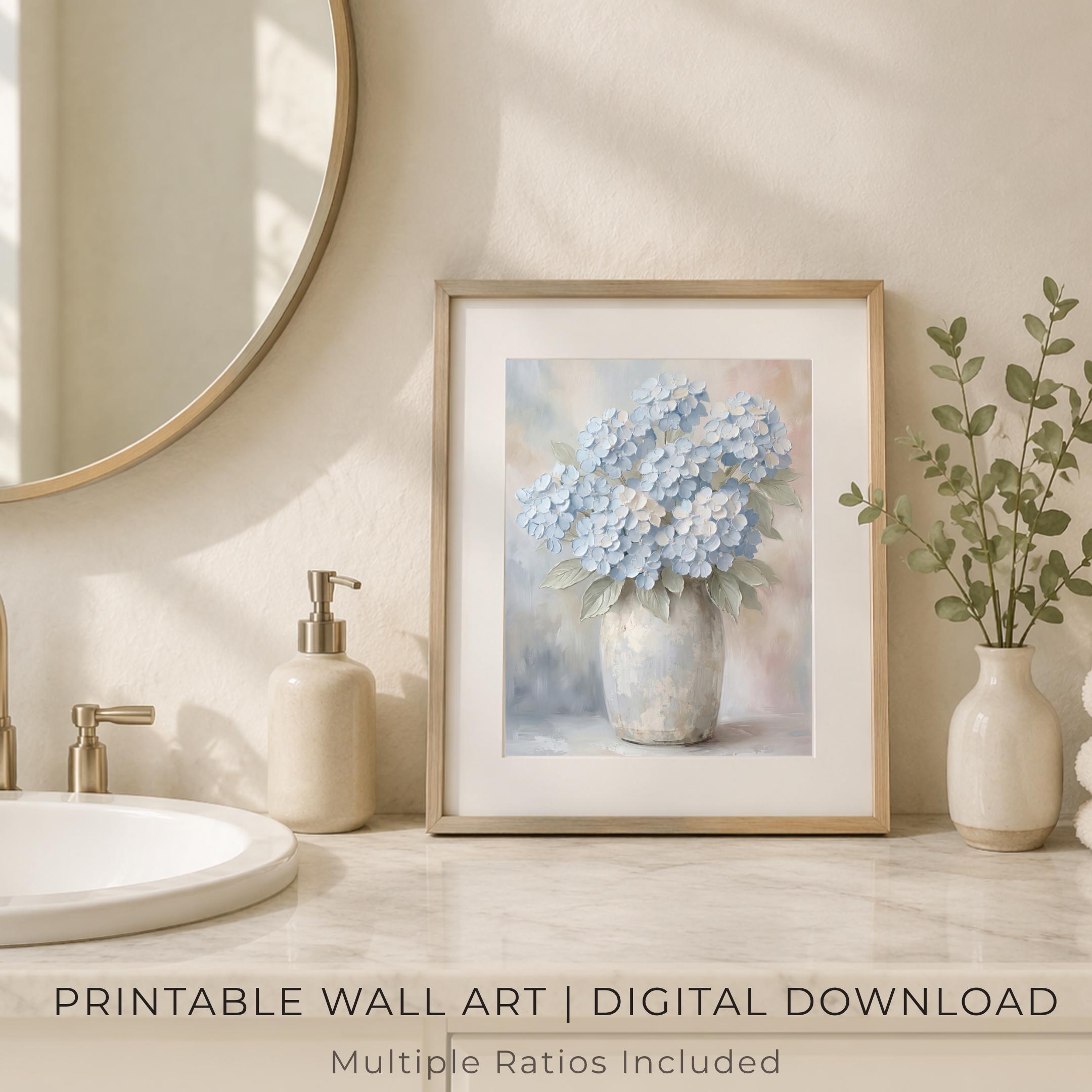 Blue Hydrangea Wall Art Printable | Neutral Floral Print | Floral Vase Decor (Digital Download) — image 9