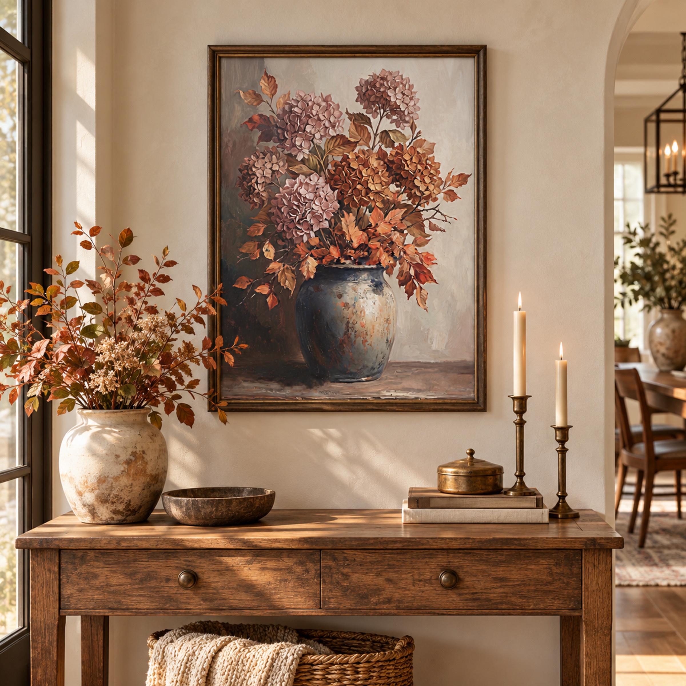Hydrangea Fall Wall Art, Mauve Autumn Floral Vase, Moody Cottage Still Life (Digital Download) — image 4