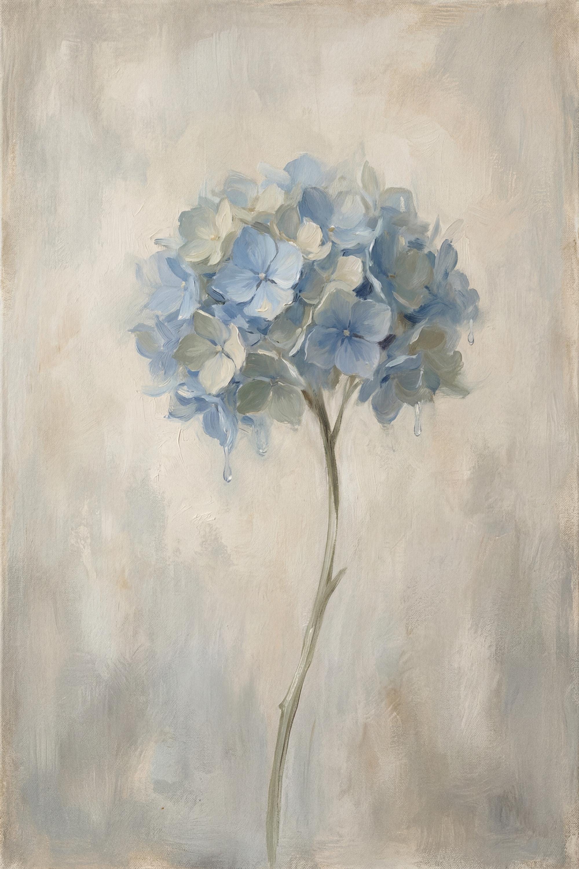 Soft Painting Blue Hydrangea Wall Art | Neutral Floral Print  (Digital Download) — image 2