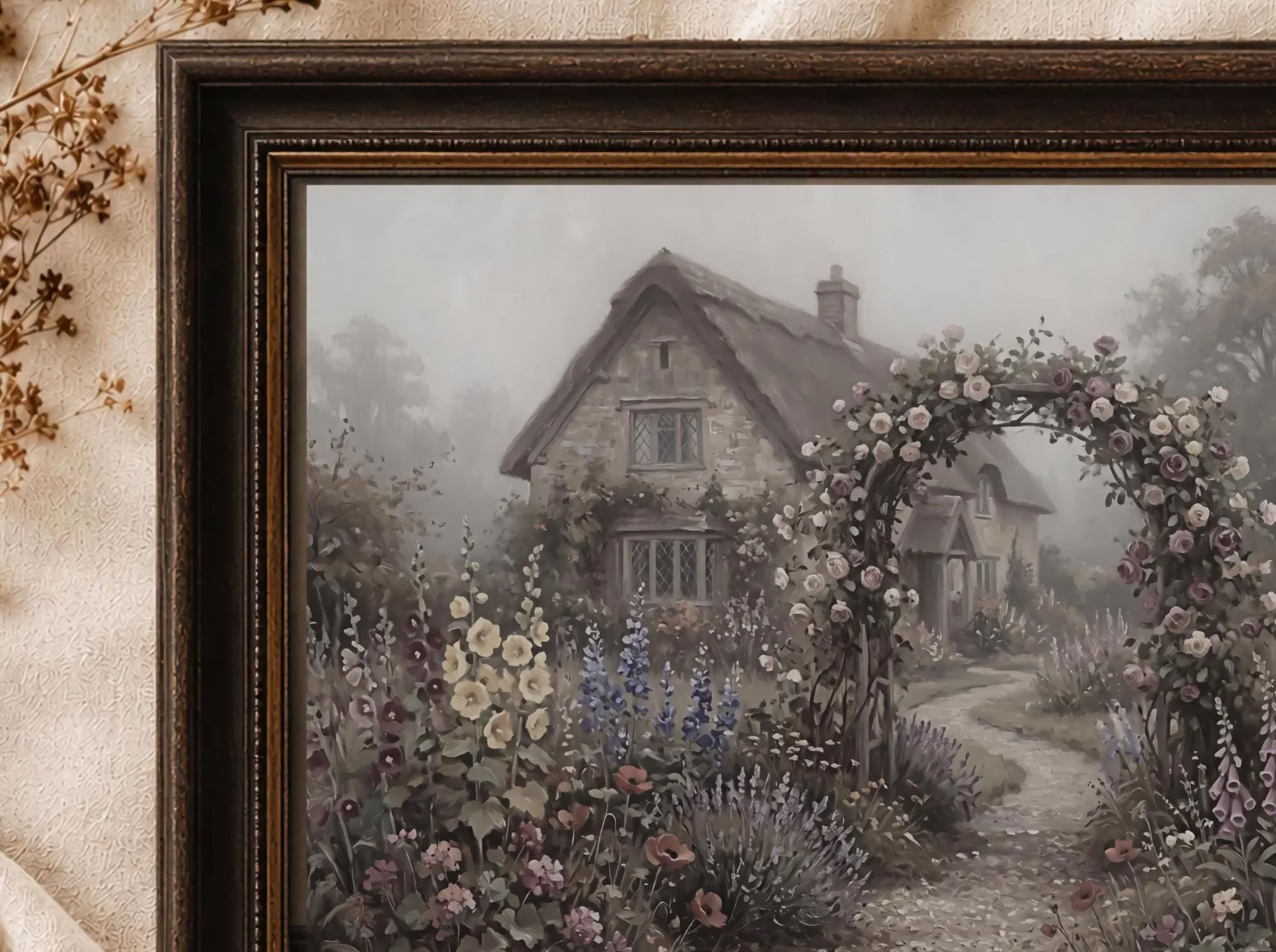 English Garden Wall Art, Secret Cottage Garden Landscape Print, Vintage Floral Decor (Digital Download) — image 2