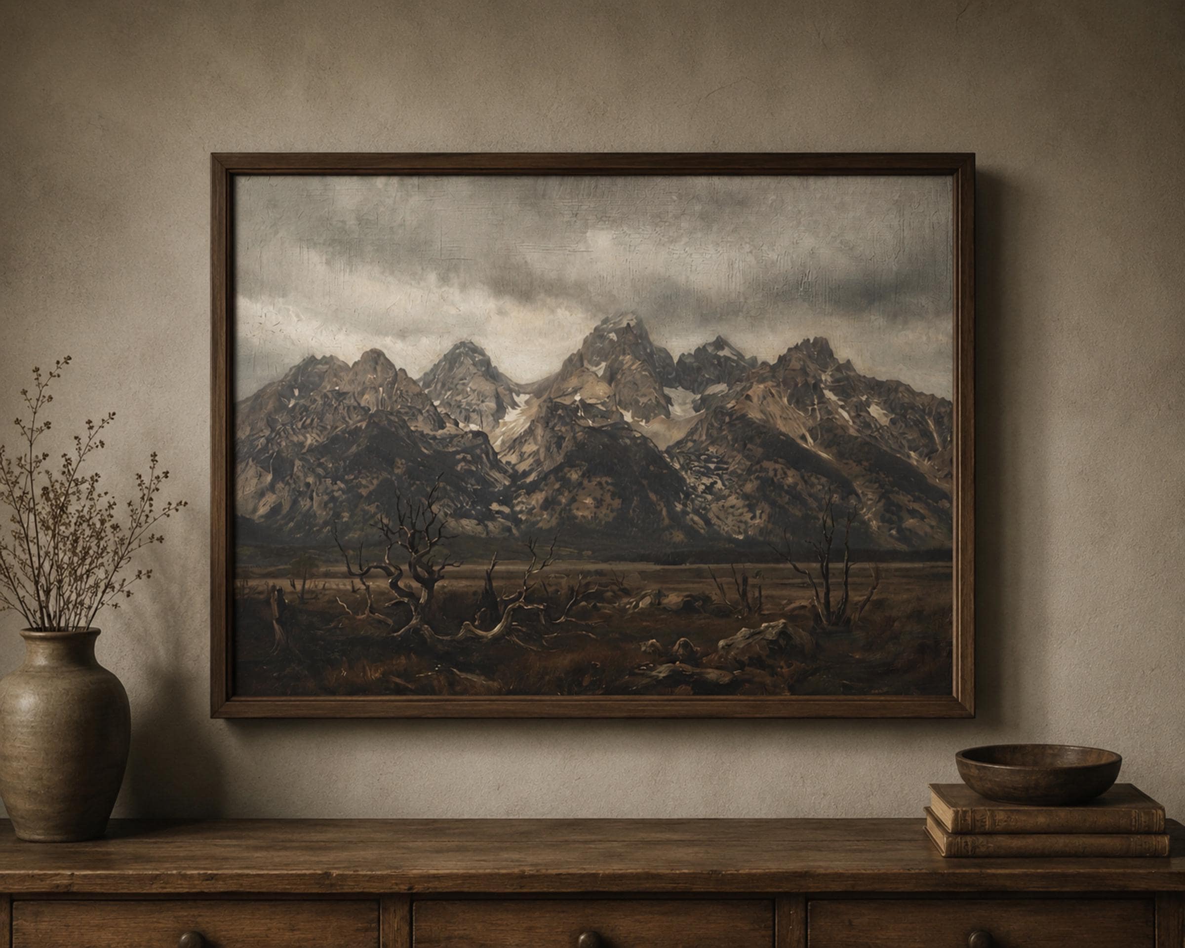 Moody Mountain Wall Art | Dramatic Vintage Landscape Print | Rustic Nature Printable Digital Download — image 3