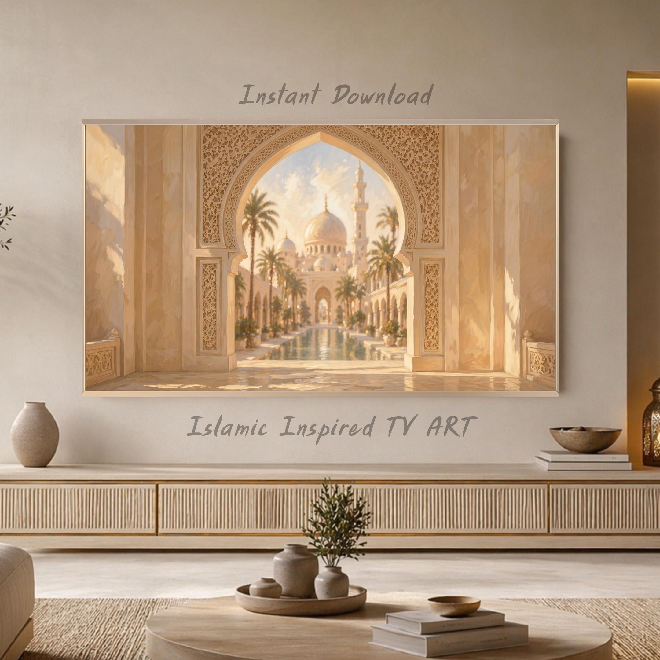 Islamic Frame TV Art | Neutral Courtyard Arch | Mosque View 4K Art Mode Digital Download — image 3