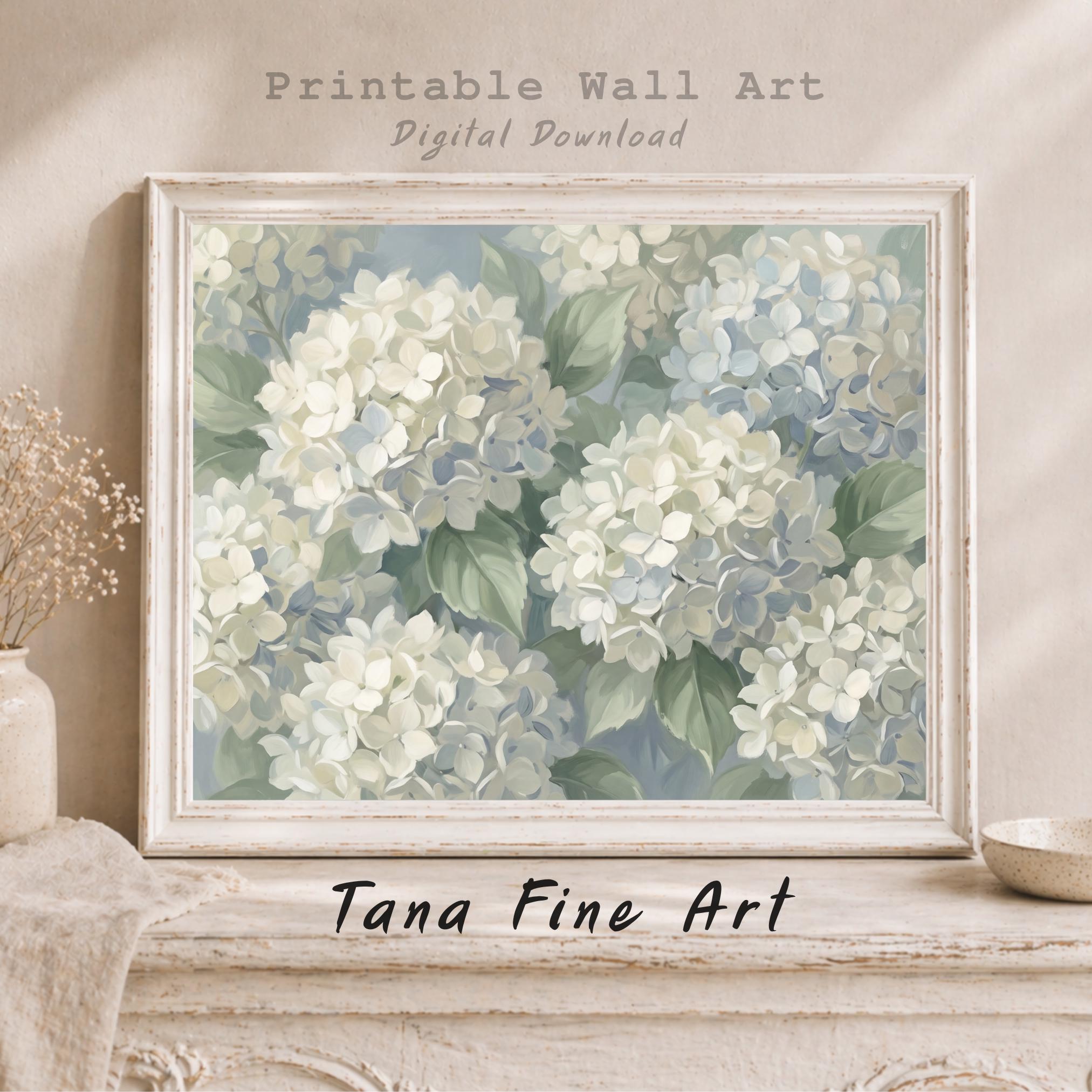 White Hydrangea Printable Wall Art | Neutral Floral Print | Cottage Floral Decor (Digital Download)