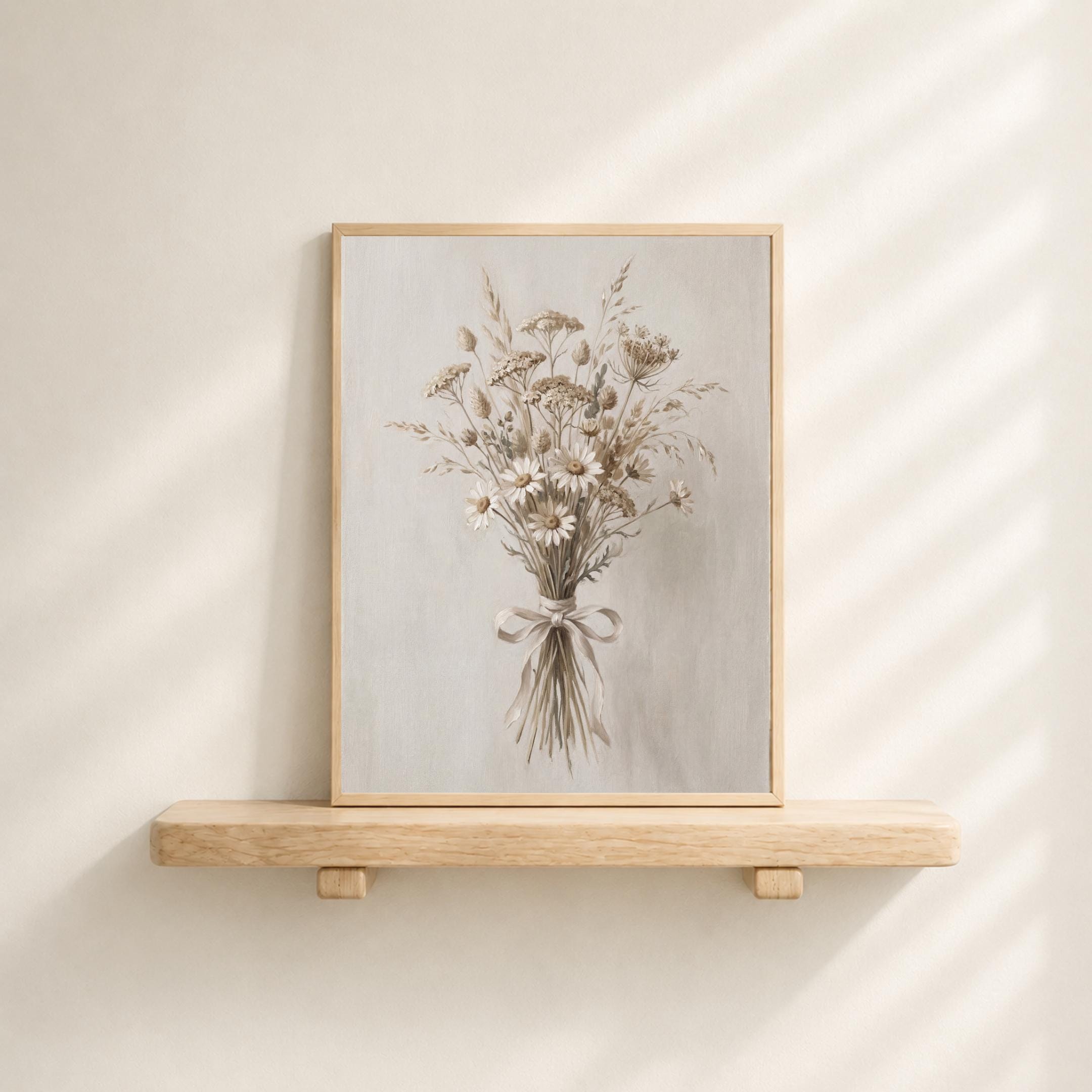April Birth Flower Bouquet Art, Neutral Daisy Floral Print, Vintage Farmhouse Cottage (Digital Download) — image 3