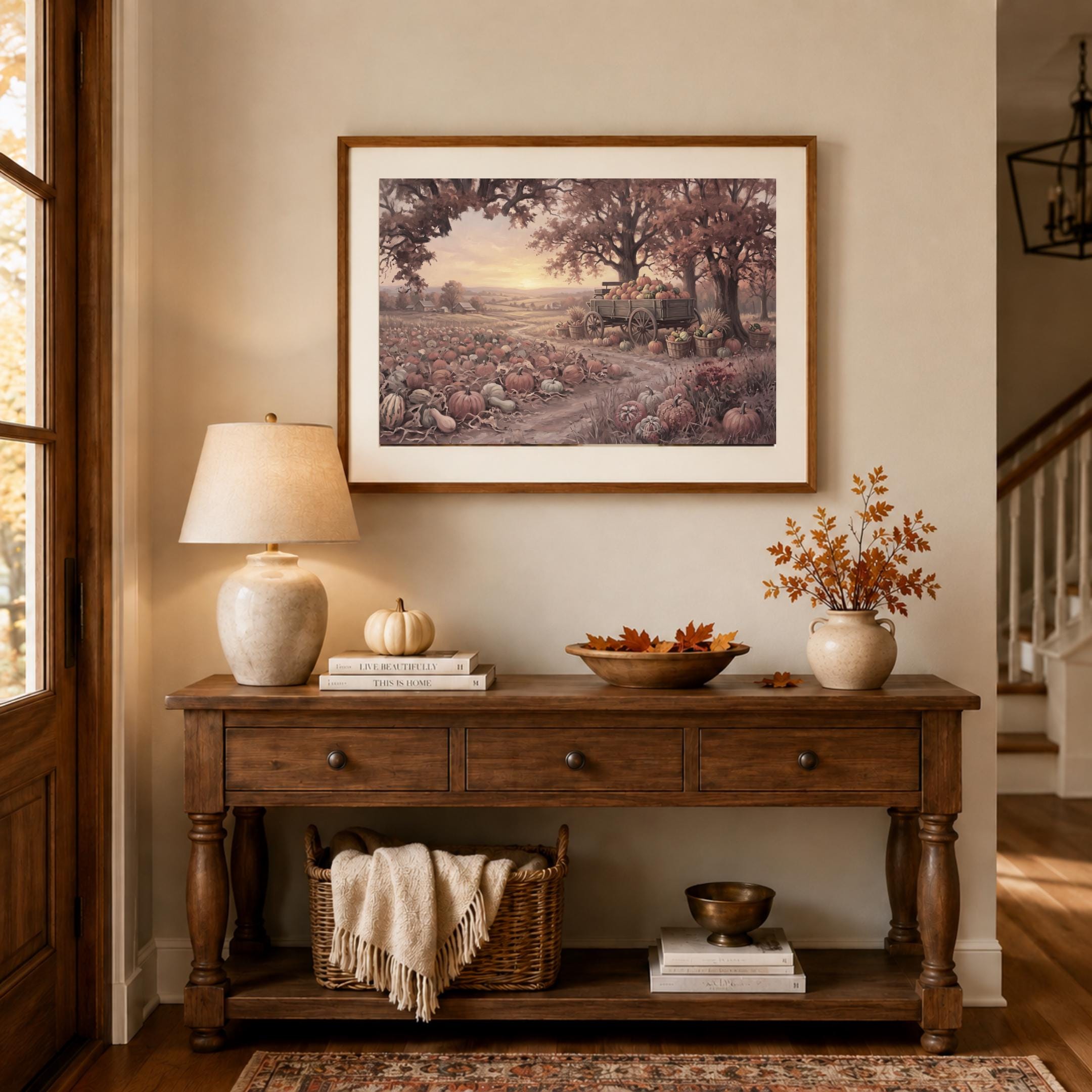 Pumpkin Patch Wall Art | Fall Farm Landscape Print | Rustic Printable Digital Download — image 4