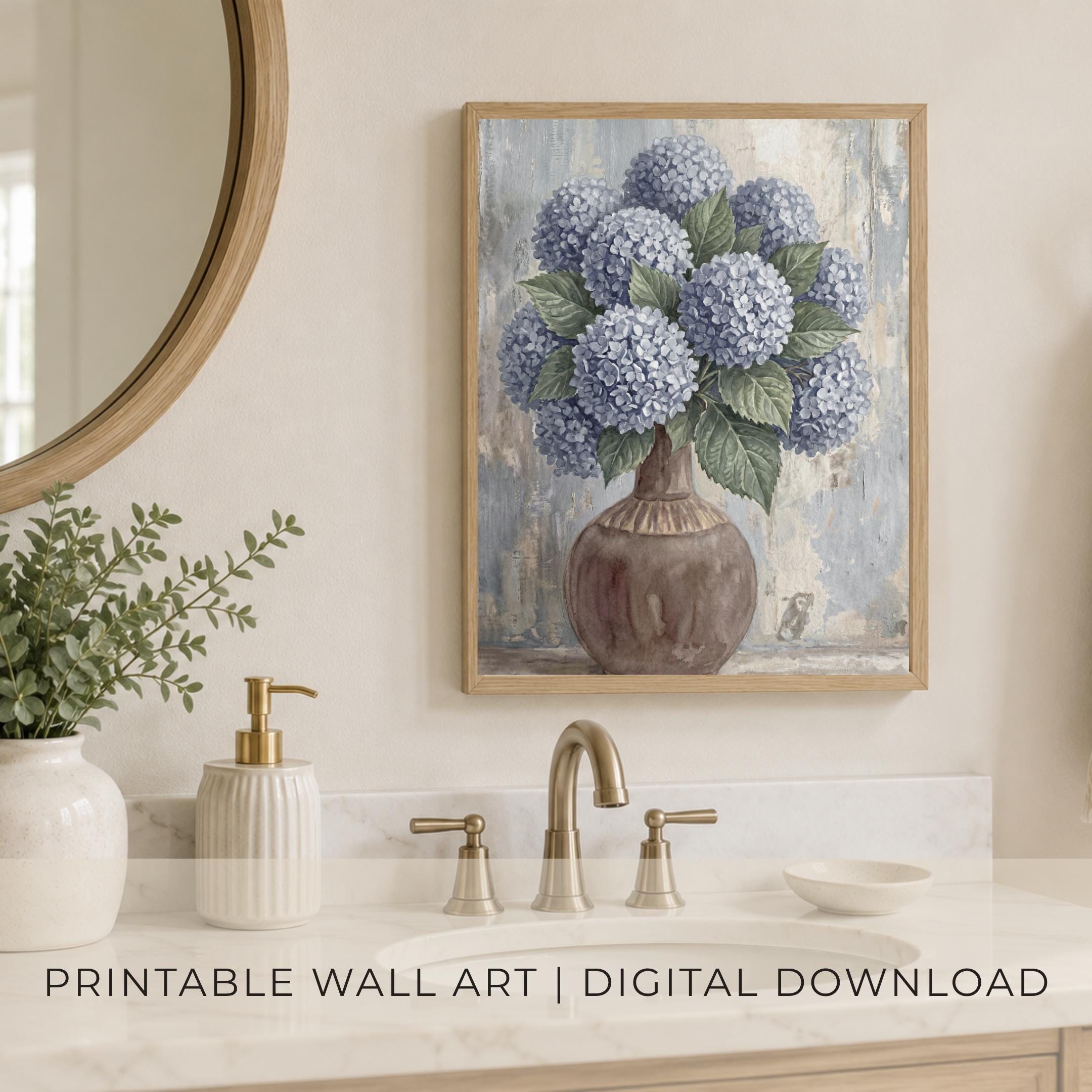 Blue Hydrangea Floral Wall Art Print | Vintage Dusty Blue Botanical Vase (Digital Download) — image 7