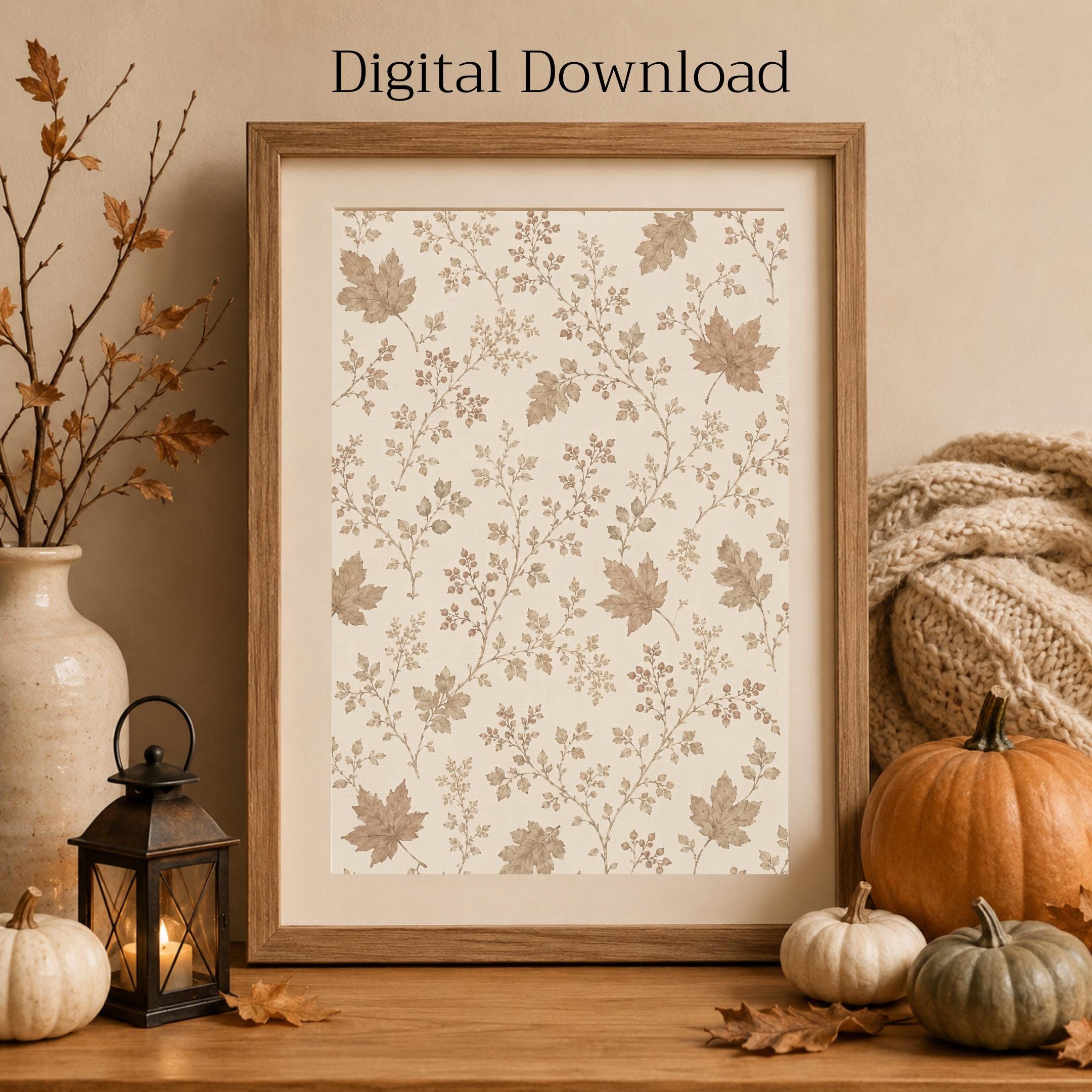 Fall Botanical Pattern Wall Art | Autumn Leaf Print | Neutral Cottage Decor Printable Digital Download — image 6