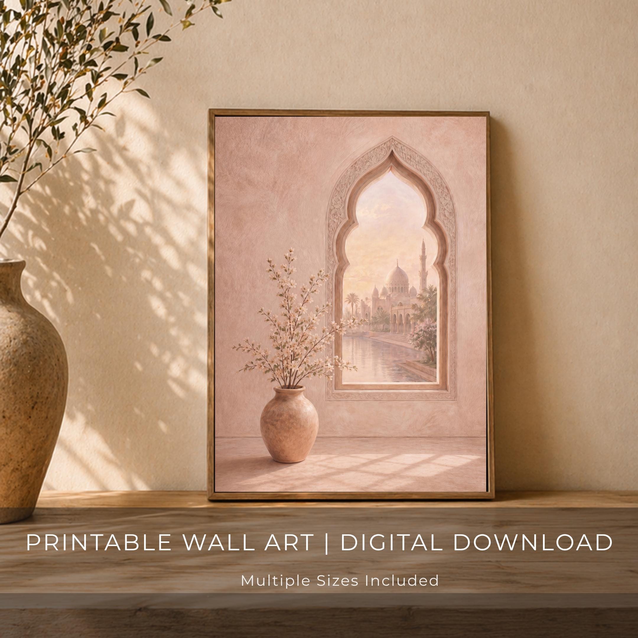 Islamic Arch Window Printable, Beige Mosque Decor | Mediterranean Wall Decor (Digital Download)