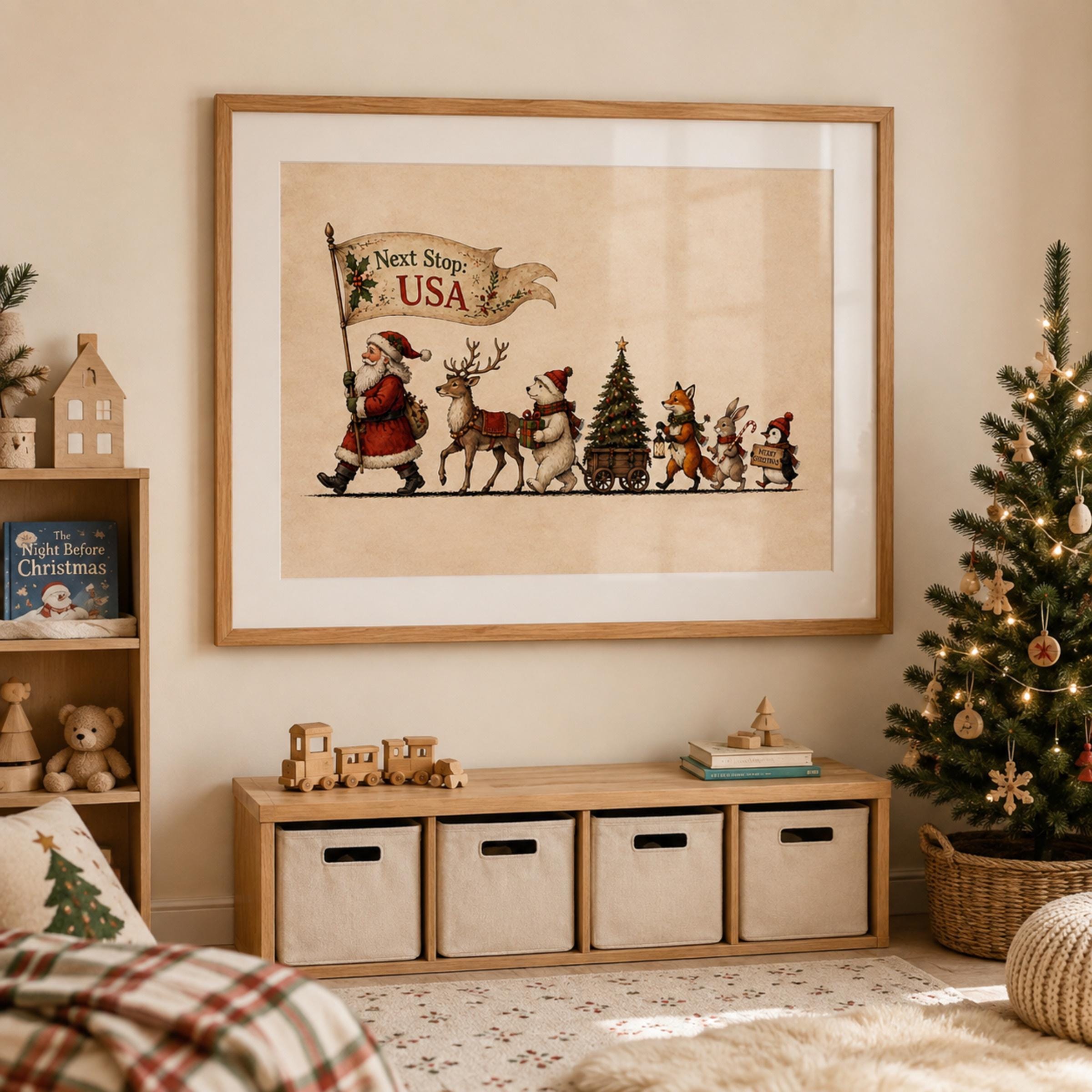 Christmas Parade Wall Art | Vintage Santa Reindeer Holiday Print | Printable Digital Download — image 5