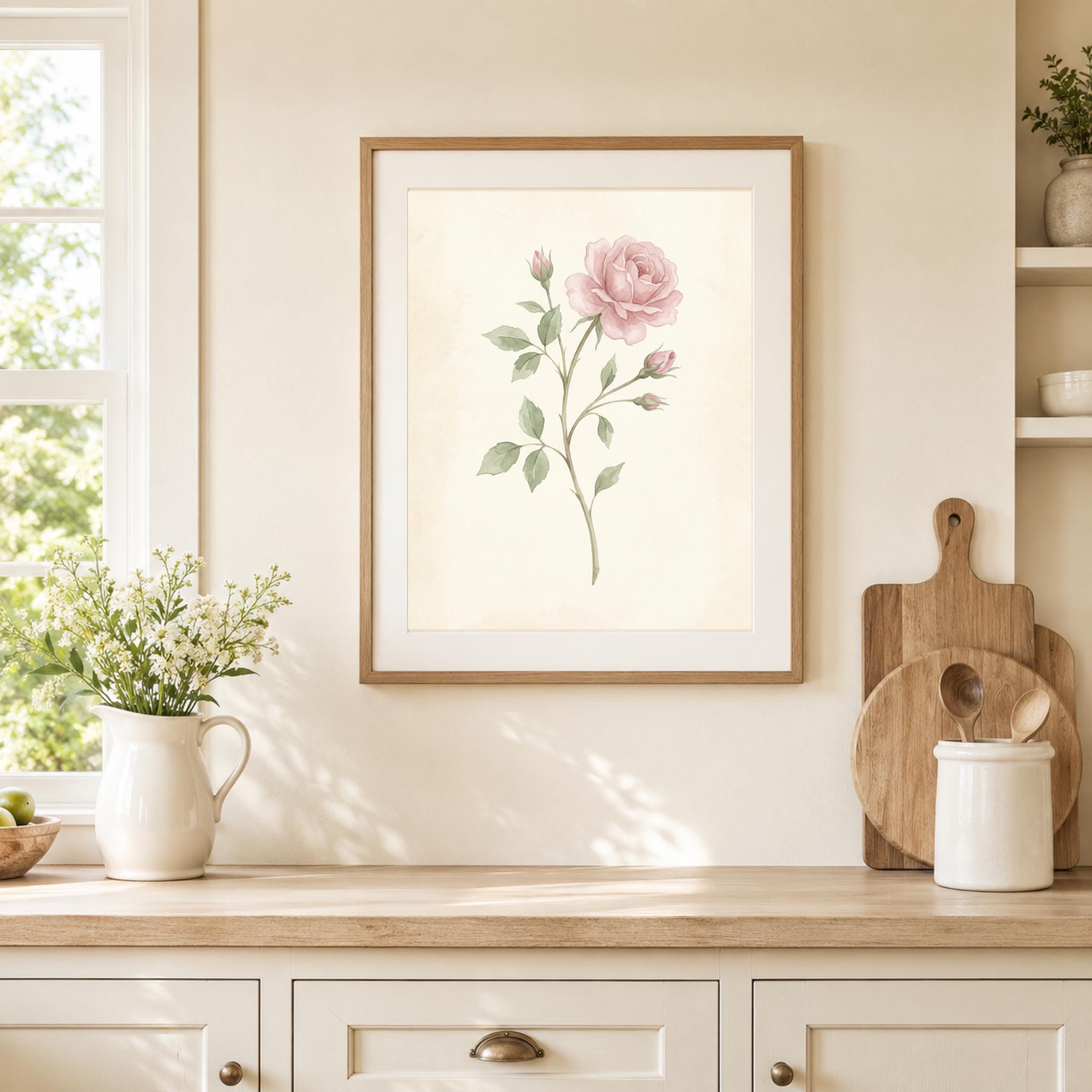 June Birth Flower Wall Art, Nursery Pink Rose Botanical , Watercolor Floral Decor (Digital Download) — image 7