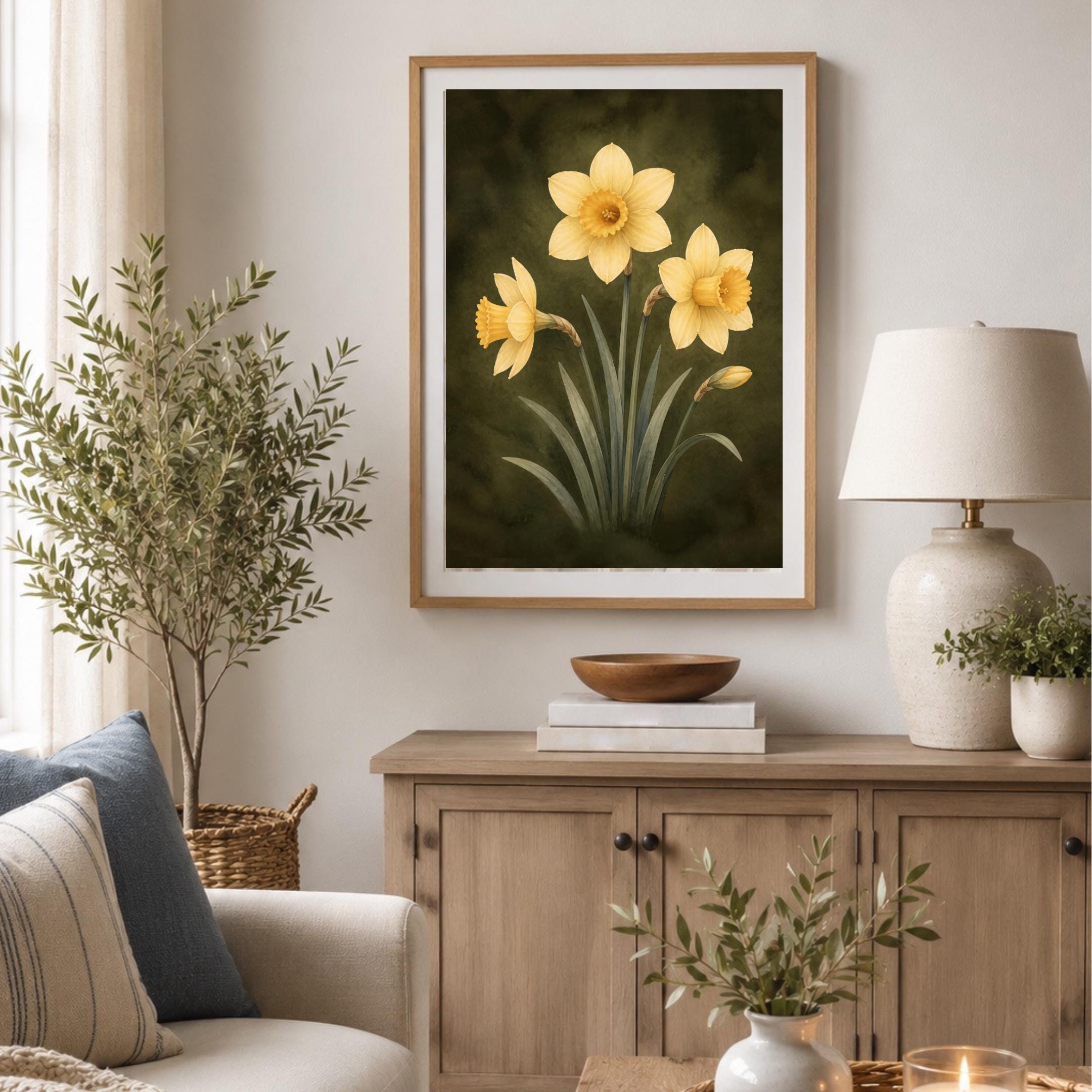 Moody March Birth Flower Print | Daffodil Wall Art | Vintage Botanical Digital Download — image 7