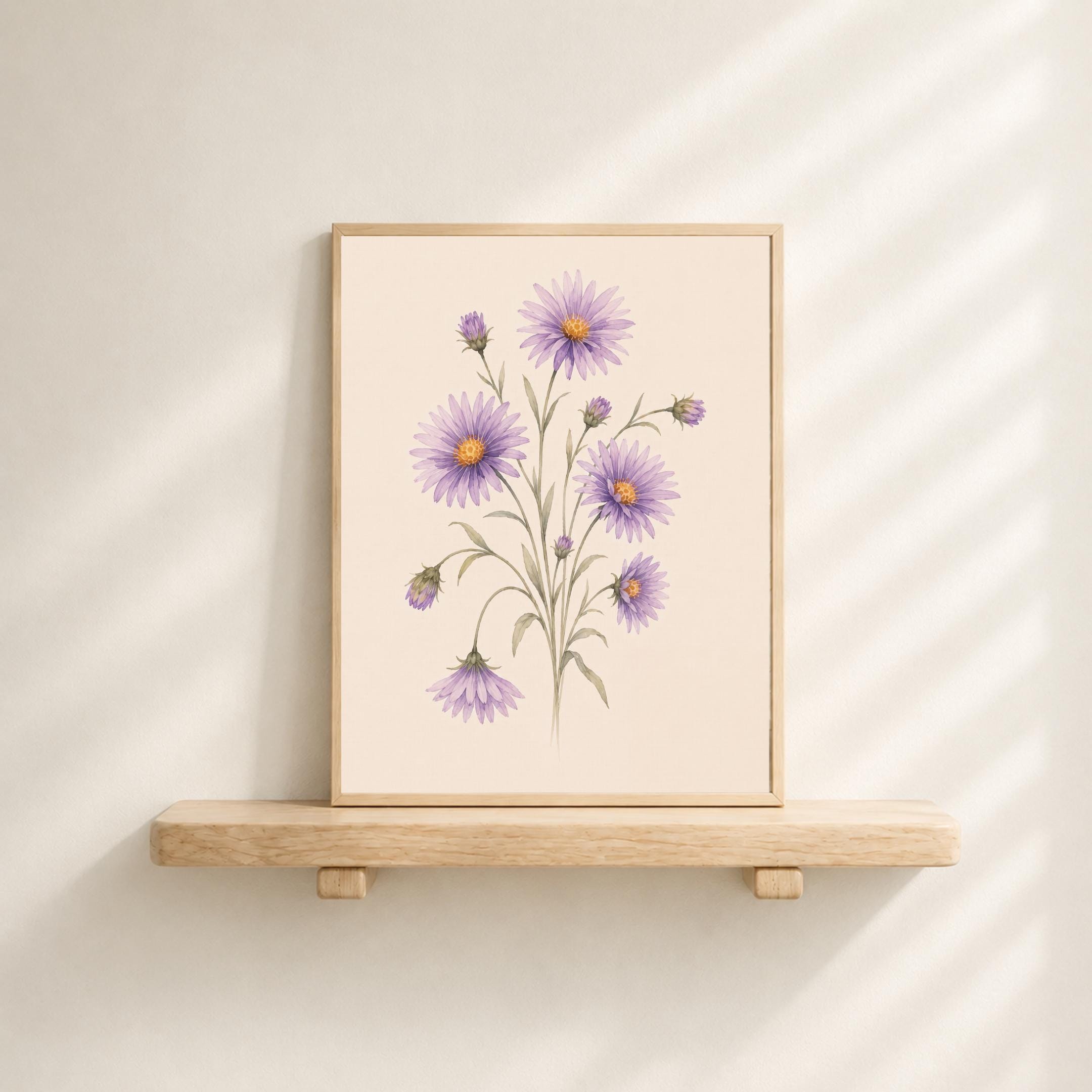 Aster Printable Wall Art | September Birth Flower Print | Purple Botanical Gift Decor Digital Download — image 2