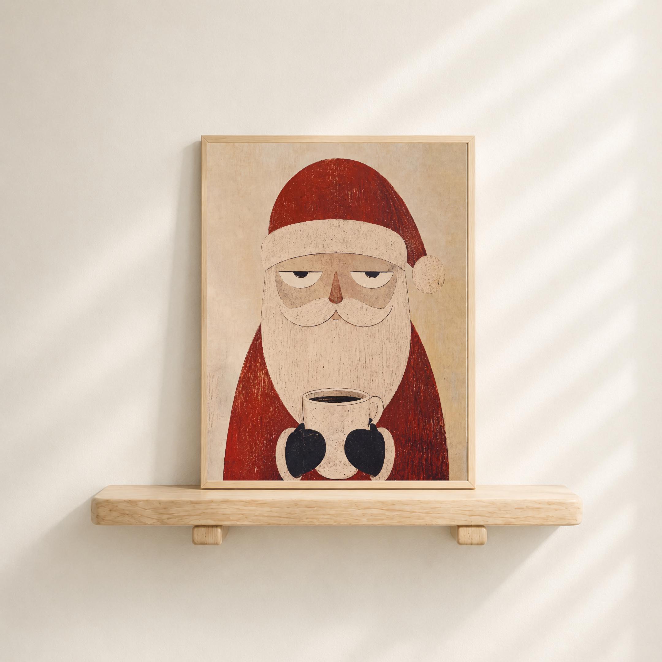 Santa Coffee Wall Art | Funny Christmas Coffee Print | Vintage Holiday Printable Digital Download — image 4