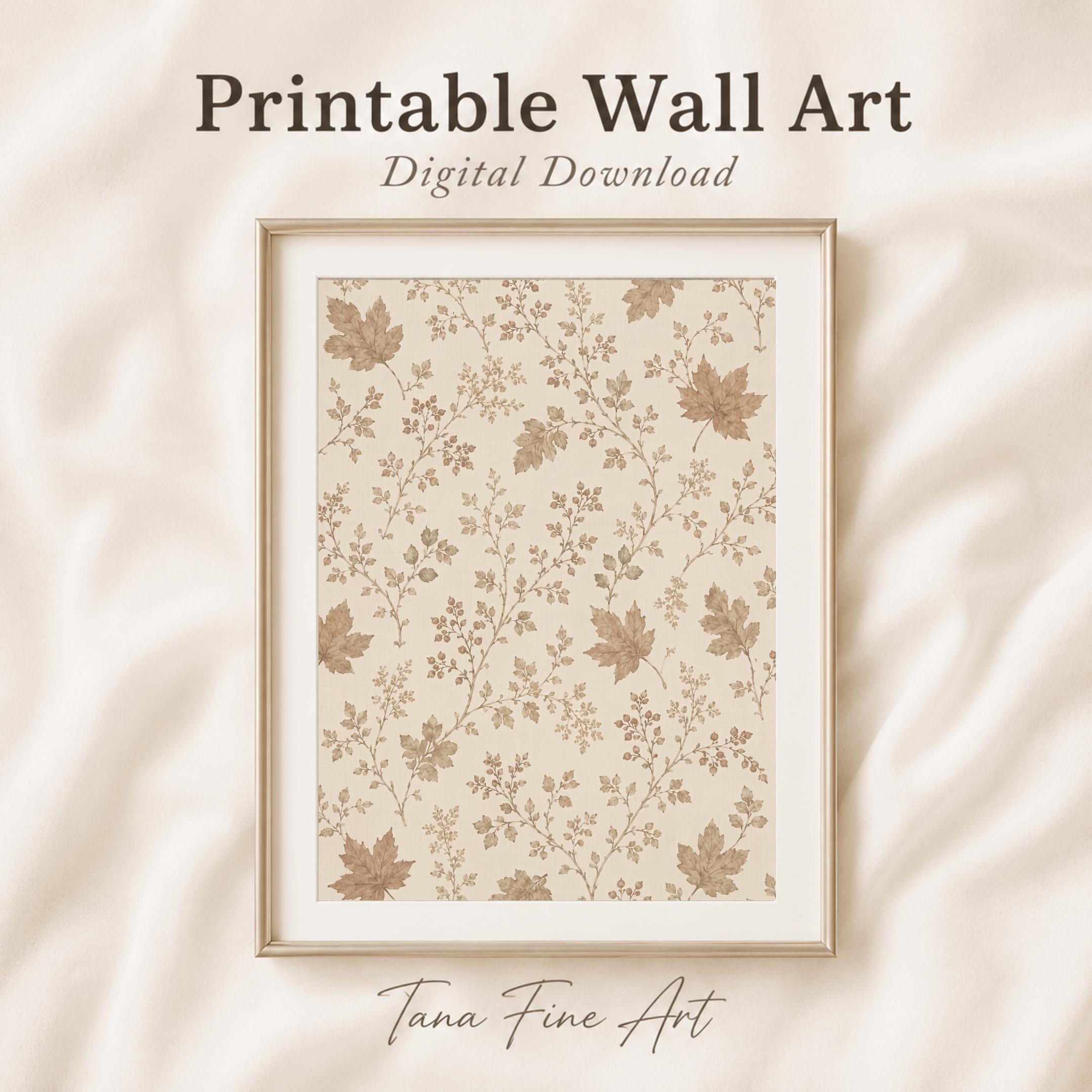 Fall Botanical Pattern Wall Art | Autumn Leaf Print | Neutral Cottage Decor Printable Digital Download