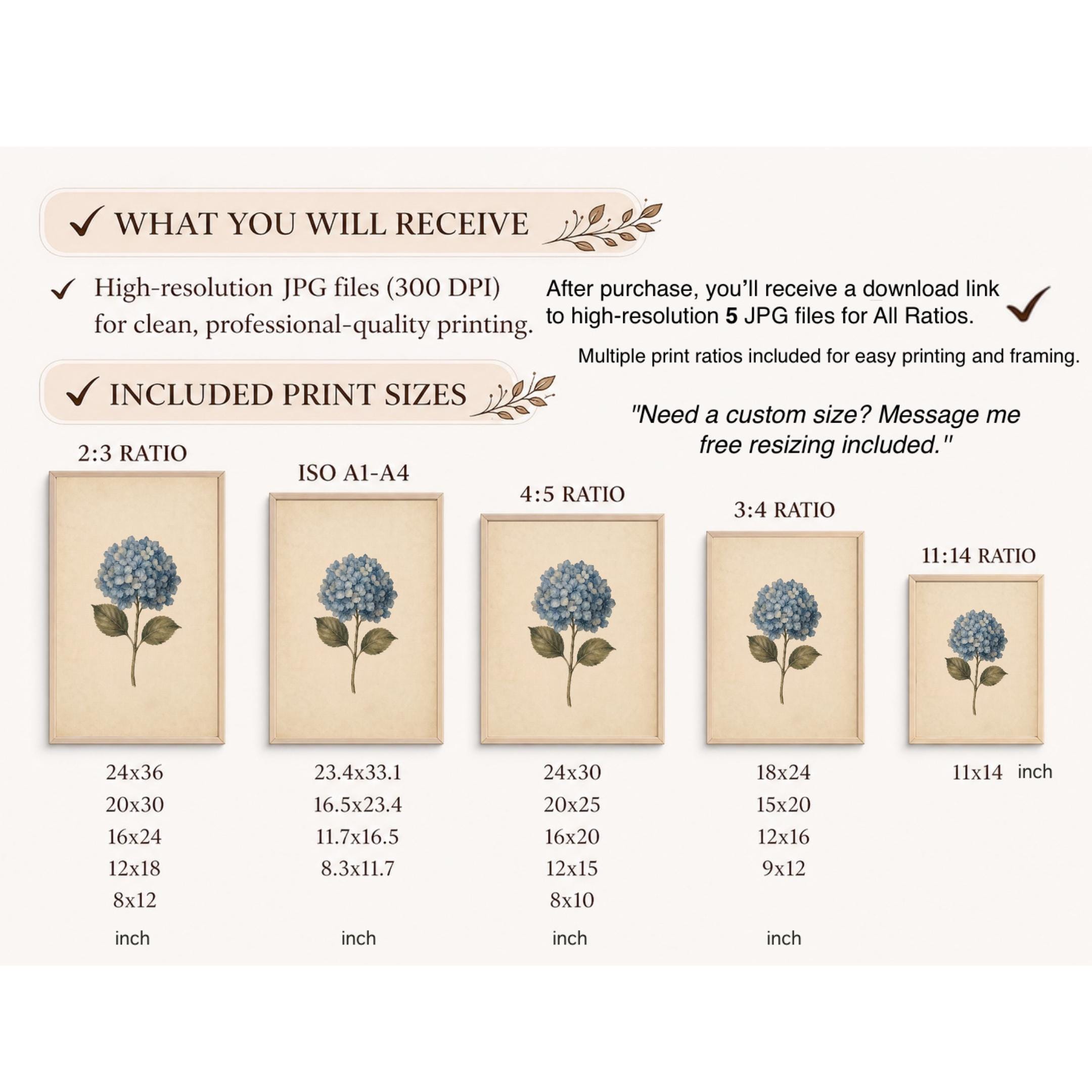 Blue Hydrangea Wall Art | Vintage Botanical Floral Print | Cottage Home Decor Printable Digital Download — image 7