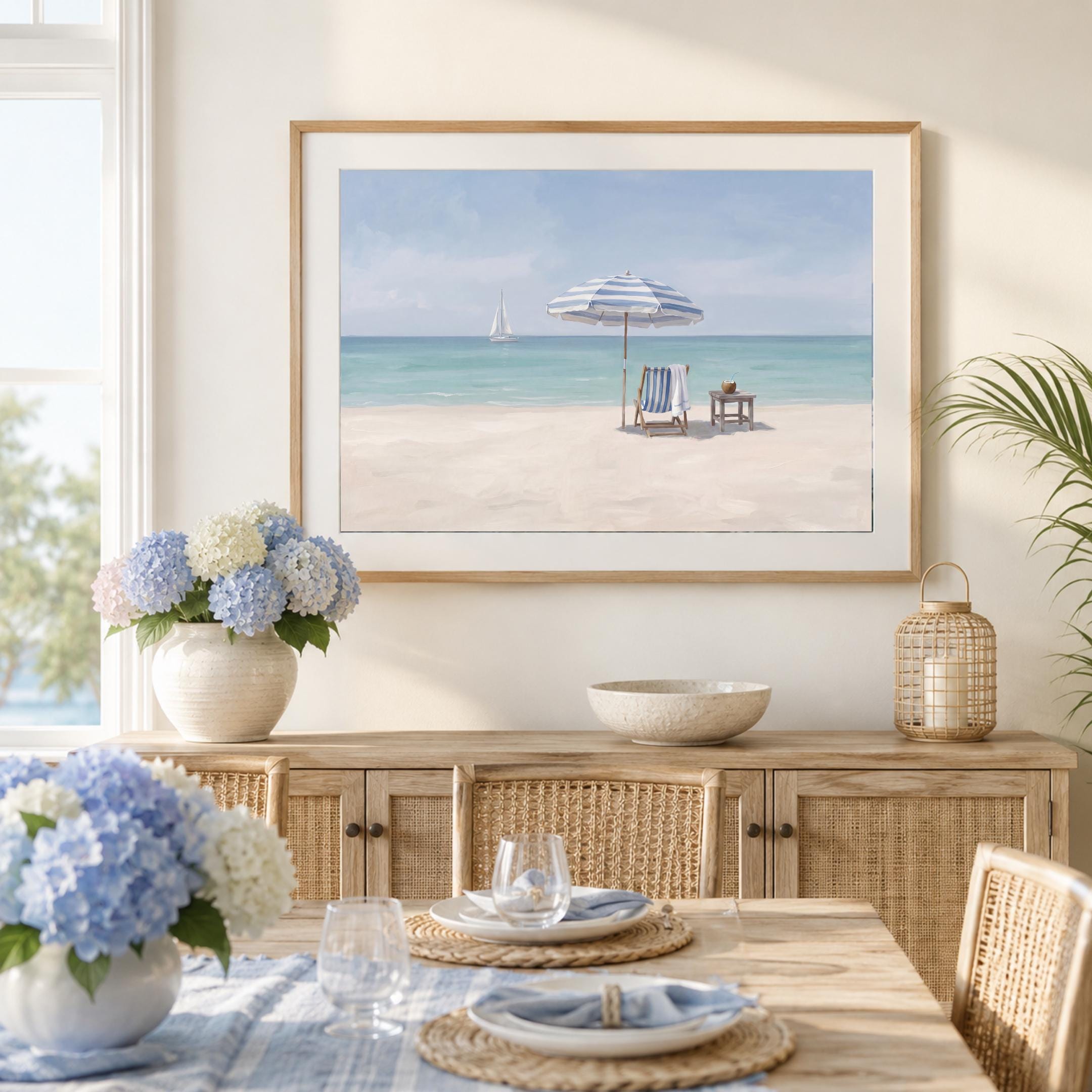 Coastal Beach Wall Art, Minimal Summer Ocean, Blue White Beach House Decor (Digital Download) — image 6