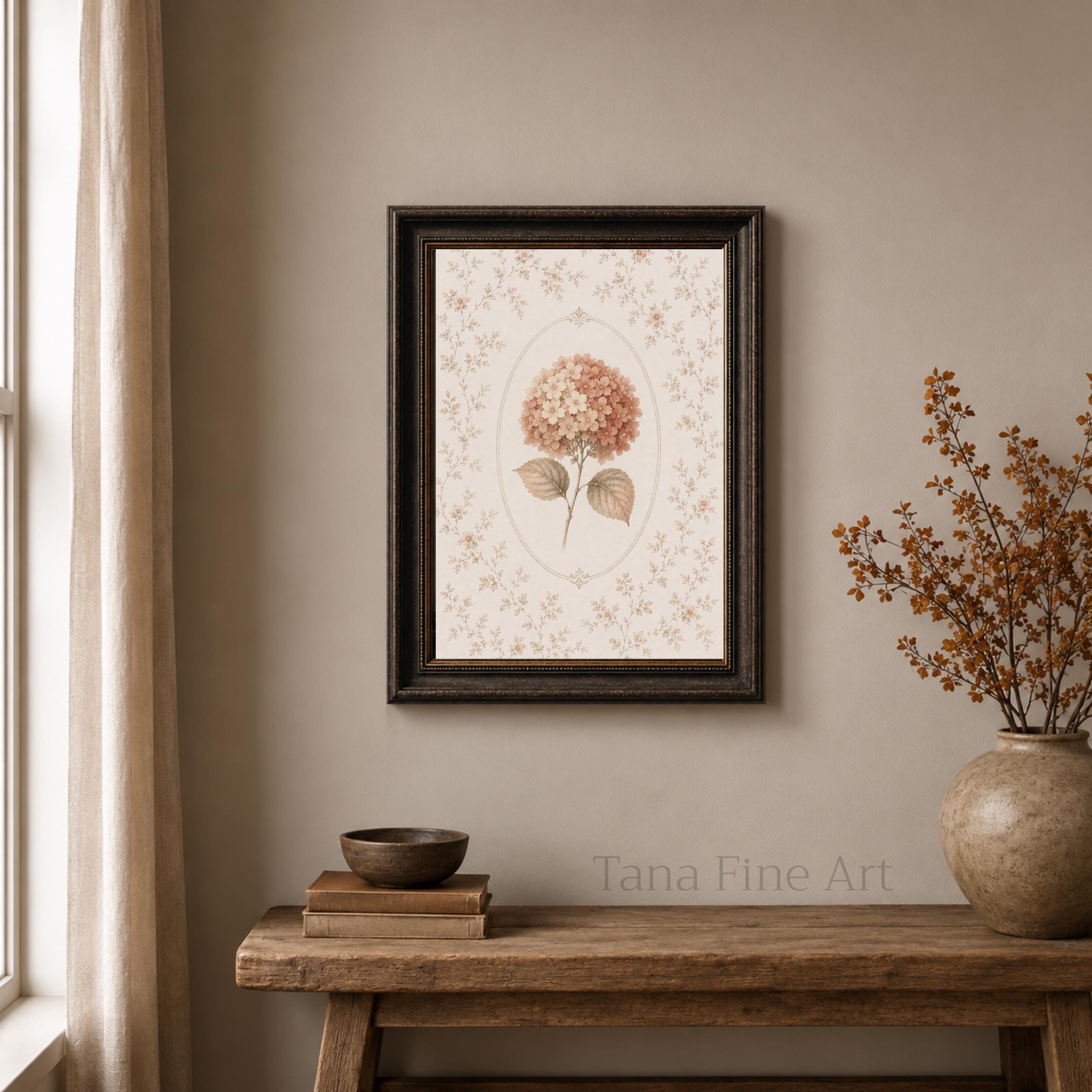 Hydrangea Printable Wall Art | Peach Floral Botanical Print | Vintage Autumn Cottage Decor Digital Download — image 4