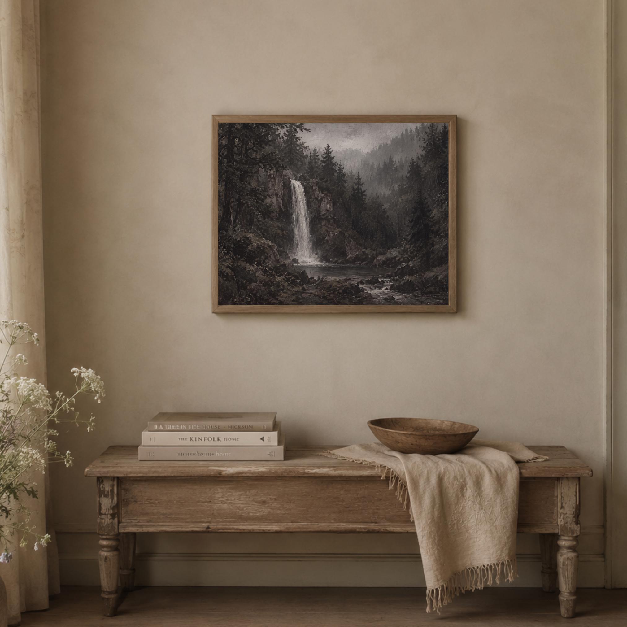 Moody Waterfall Printable Wall Art, Dark Forest Landscape, Rustic Cabin Decor Digital Download — image 7