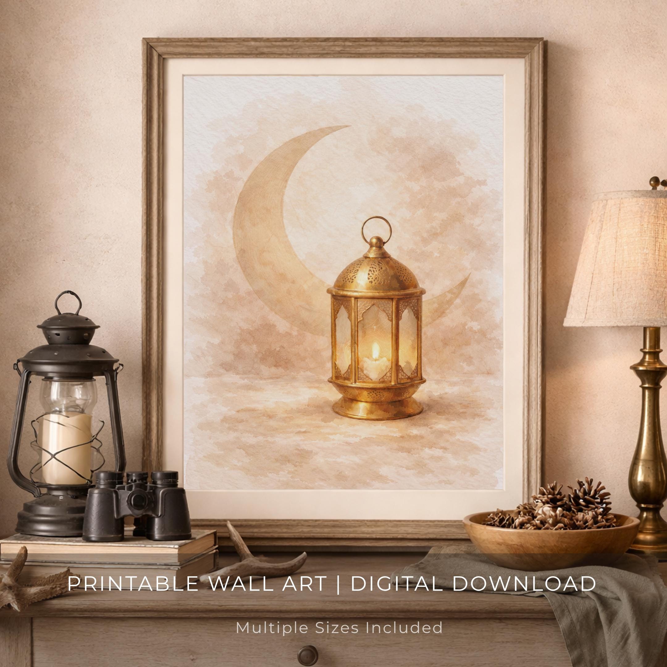 Glowing Lantern beneath a Crescent — image 8