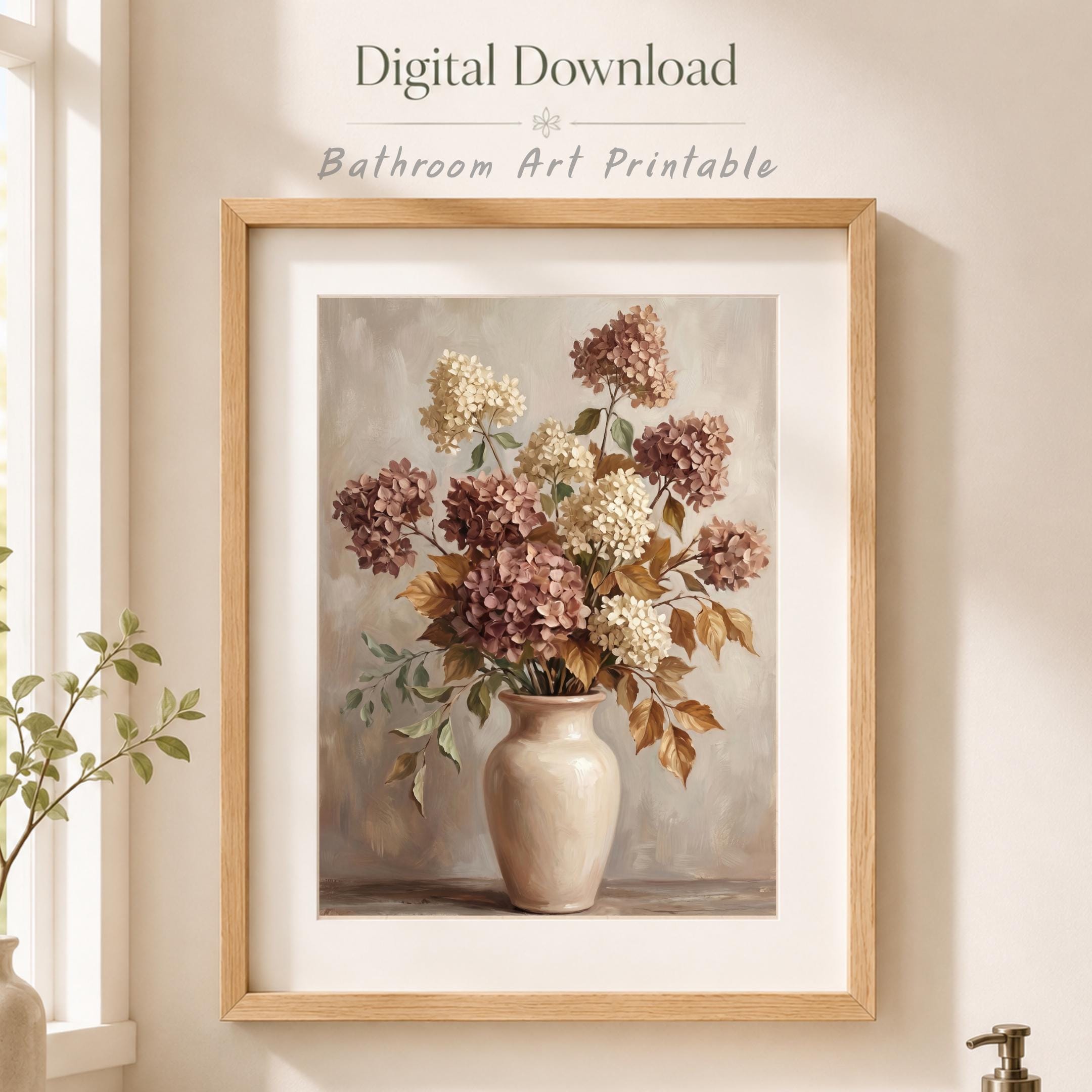 Fall Hydrangea Wall Art, Mauve Cream Floral Vase Print, Autumn Cottage Decor (Digital Download) — image 9