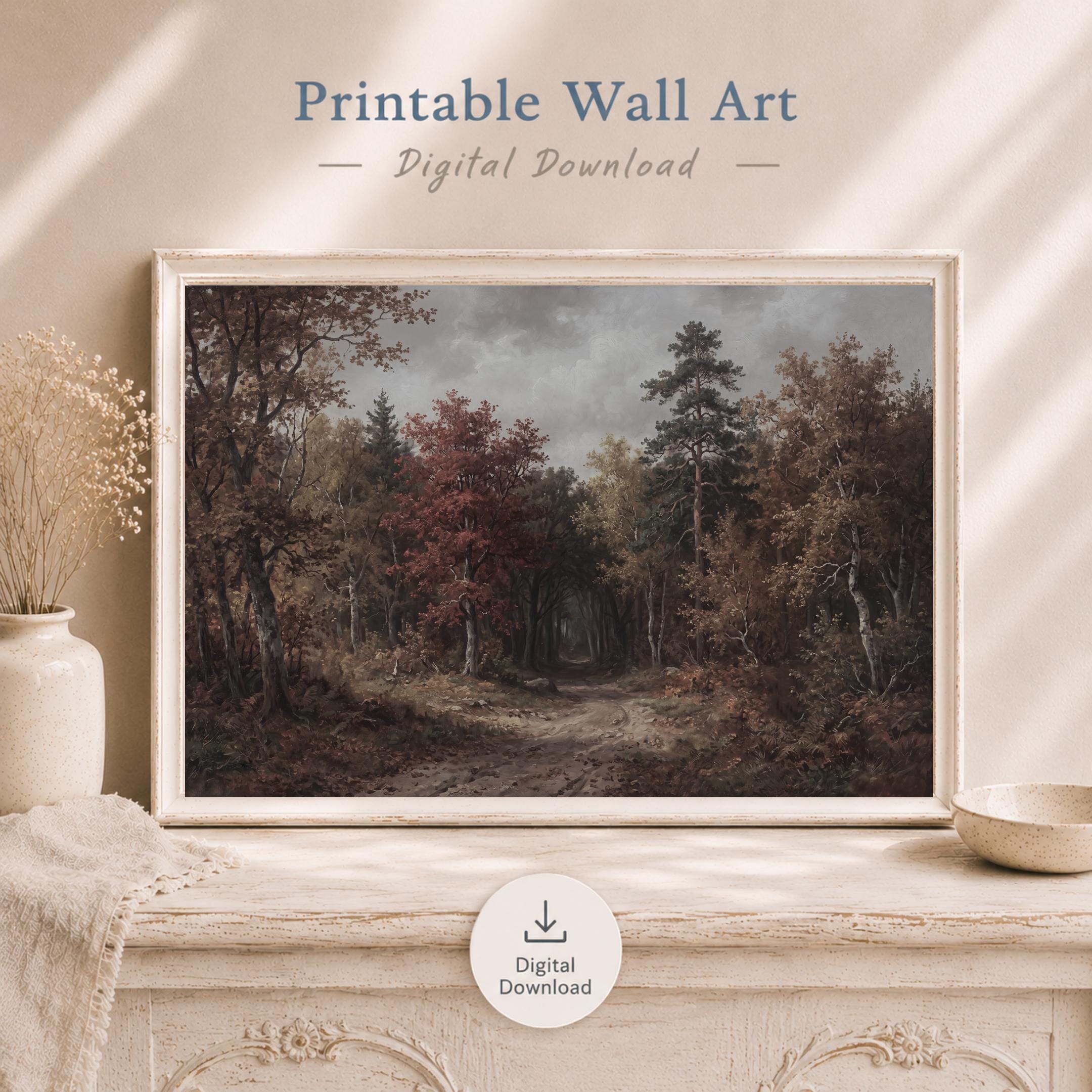Moody Fall Forest Print Wall Art, Dark Enchanted Forest Path (Digital Download) — image 10