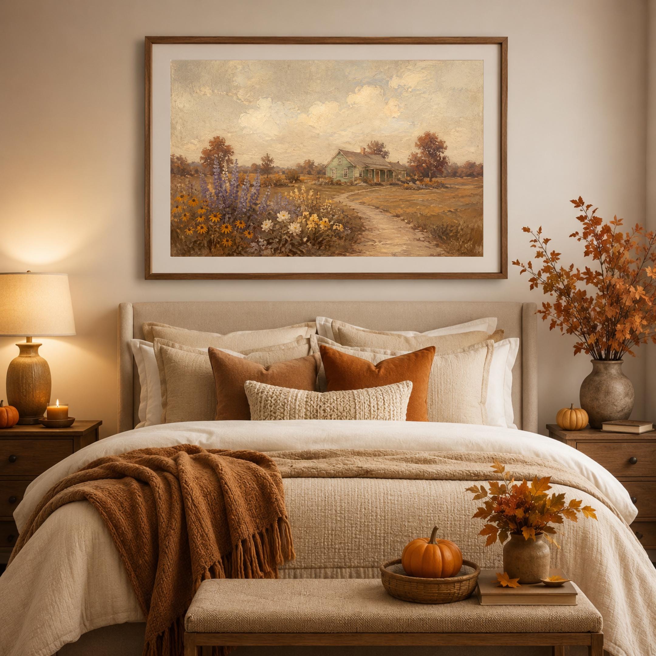 Vintage Fall Garden Printable Wall Art, Rustic Green Cottage Landscape, Autumn Farmhouse, Digital Download — image 4