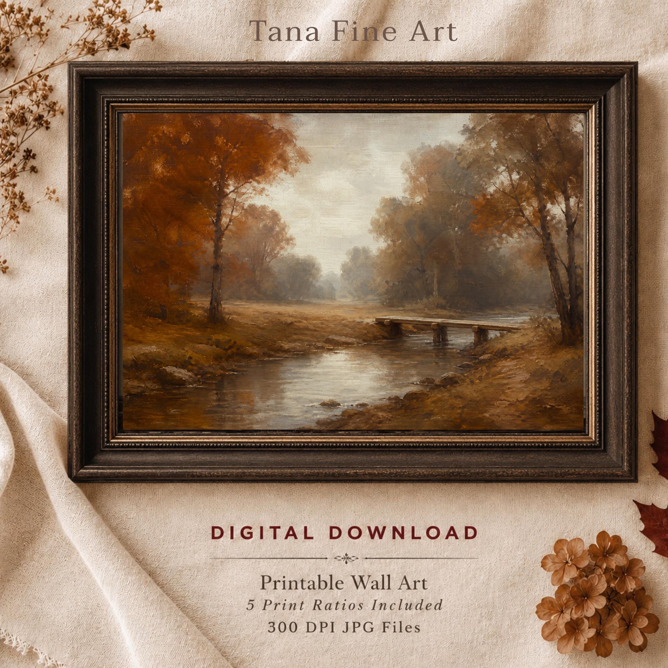 Fall Creek Landscape Wall Art | Autumn Forest Bridge Print | Rustic Printable Digital Download — image 5