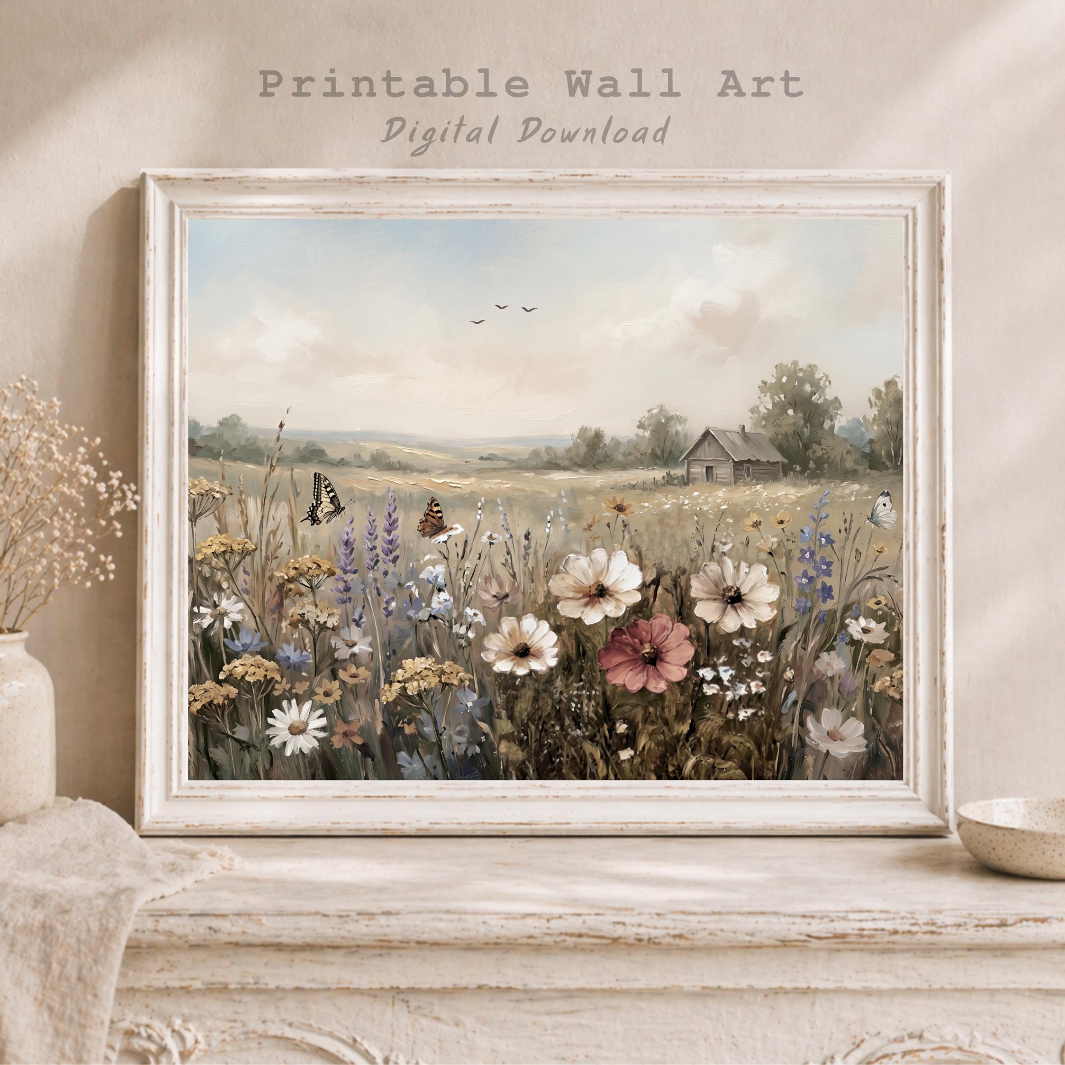 Cottage Wildflower Wall Art, Butterfly Meadow Landscape Print, Rustic Summer Farmhouse Decor (Digital Download) — image 9