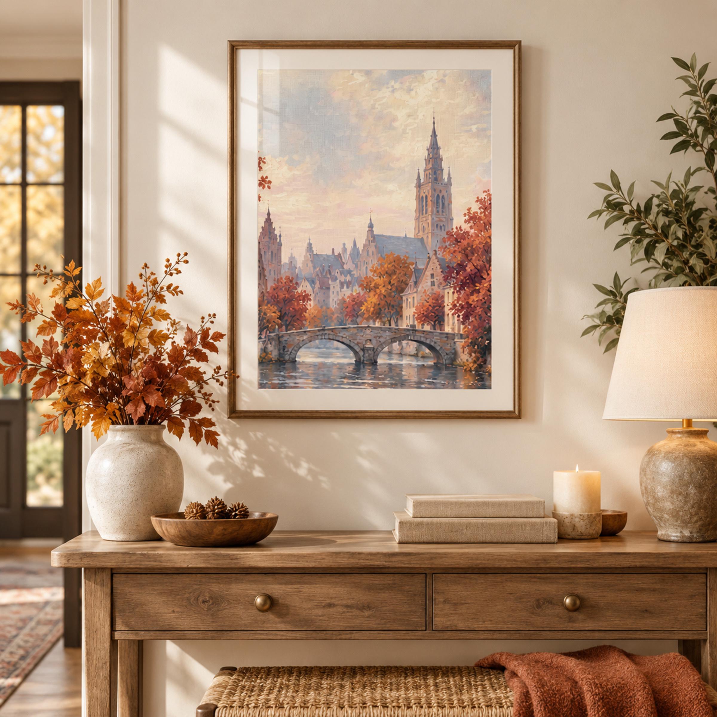 Autumn European City Printable Wall Art, Romantic River Bridge Landscape, Travel Decor Digital Download — image 2