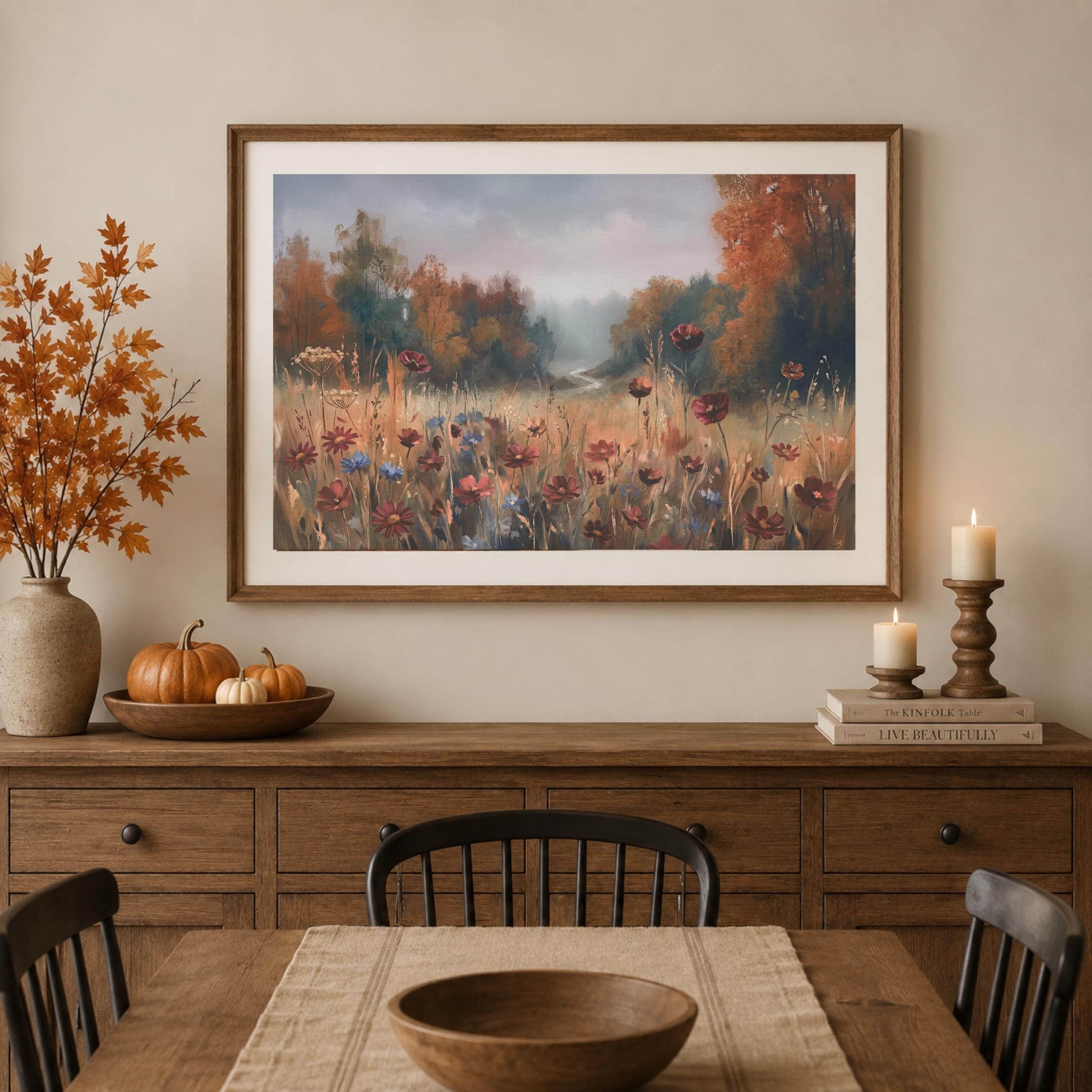 Fall Floral Landscape Print, Wildflower Meadow Wall Art, Rustic Autumn Nature Decor (Digital Download) — image 6