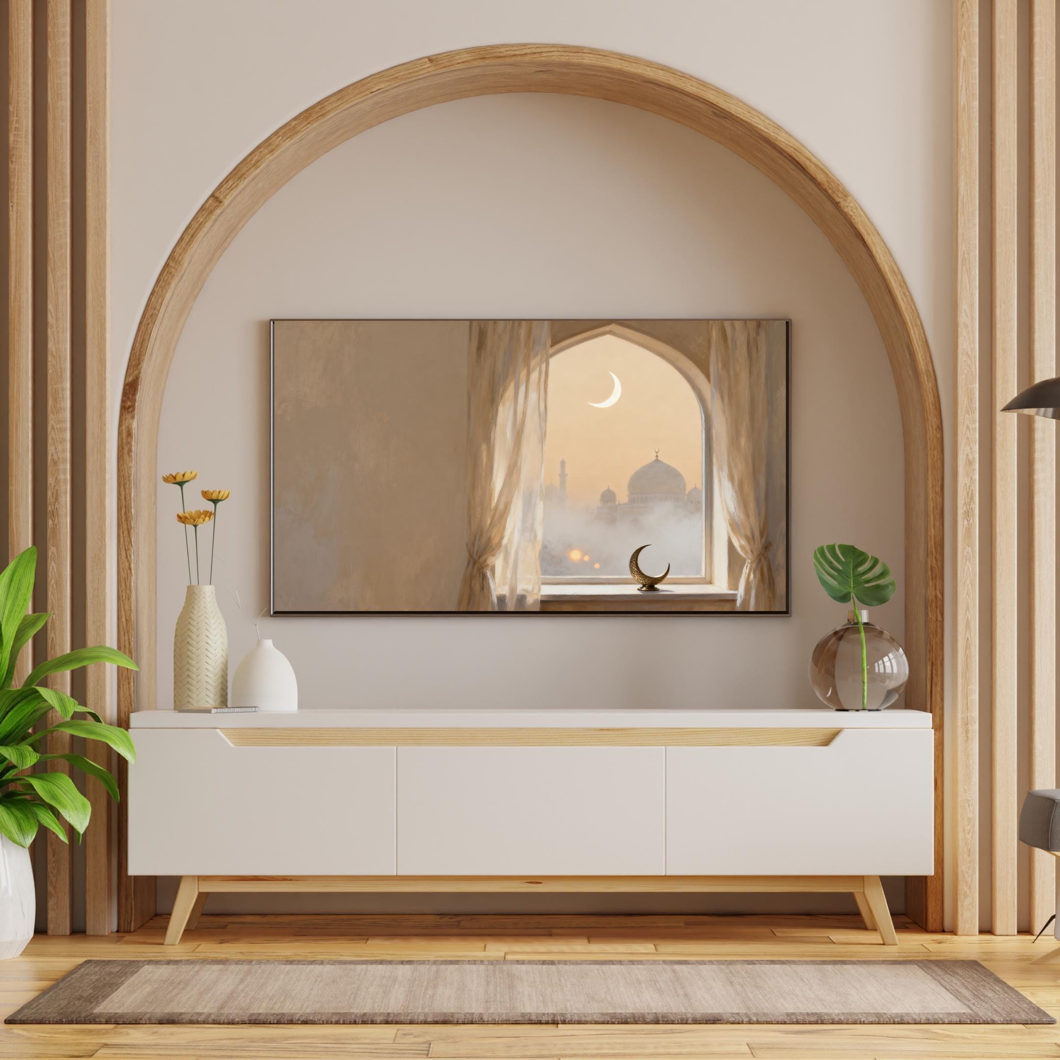 Ramadan Frame TV Art | Crescent Moon Window | 4K Art Mode Digital Download — image 3